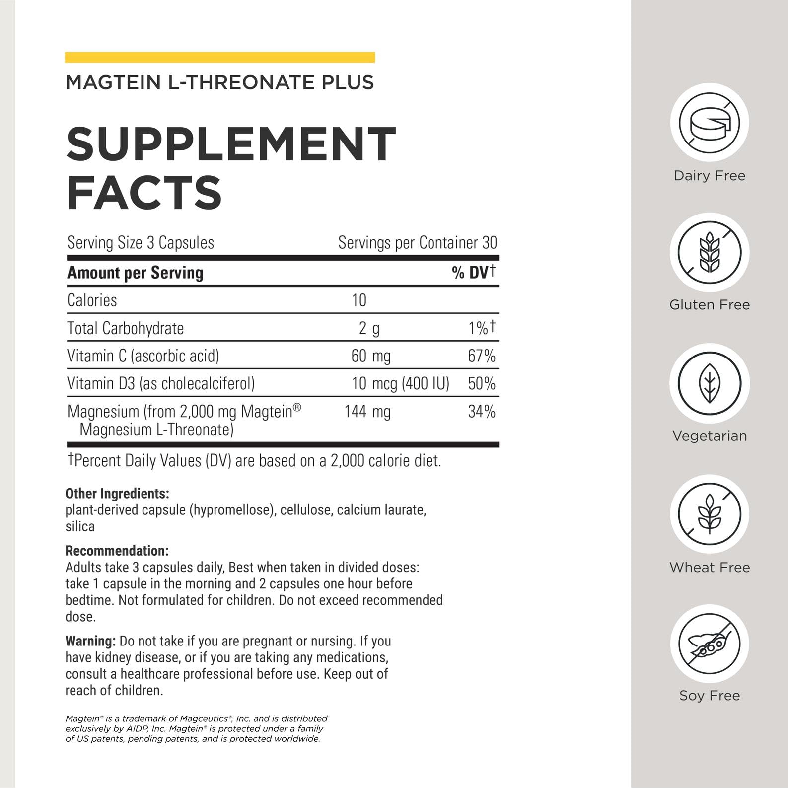Integrative Therapeutics Magtein L-Threonate Plus 90 capsules side view