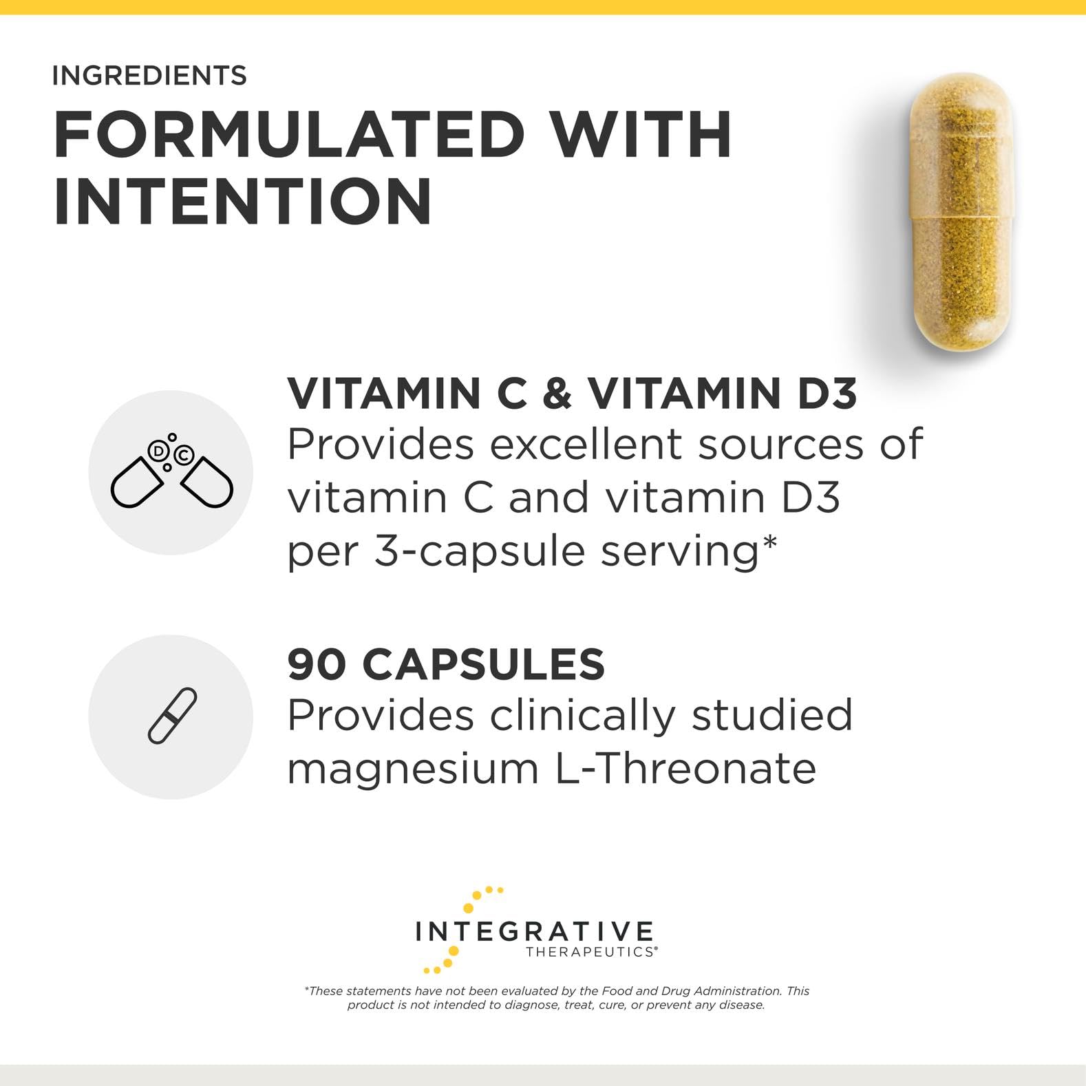 Integrative Therapeutics Magtein L-Threonate Plus capsules on a wooden table