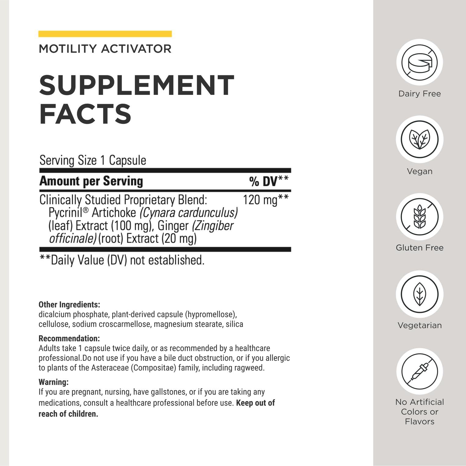 Integrative Therapeutics Motility Activator Artichoke Supplement ingredients list