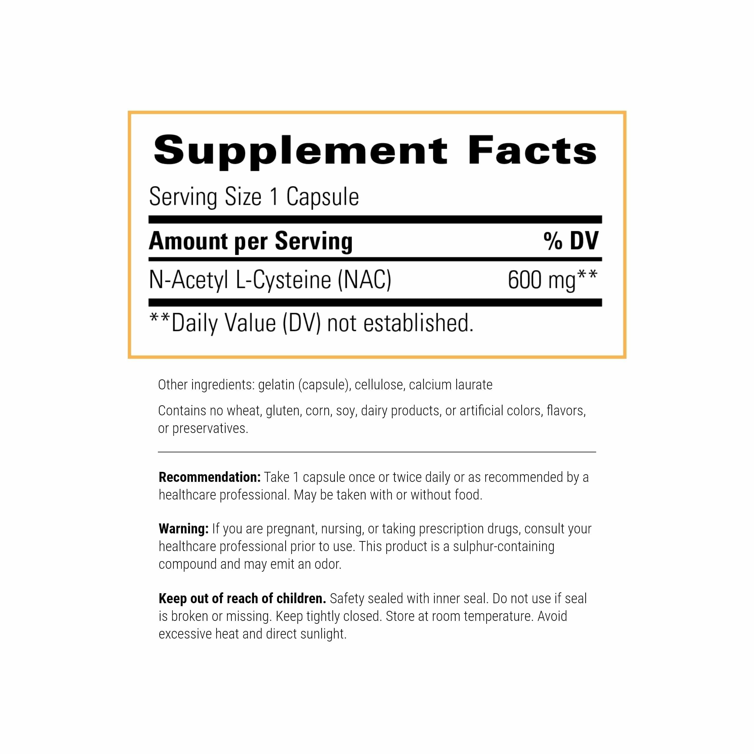 Integrative Therapeutics N-Acetyl L-Cysteine 600mg capsules side view