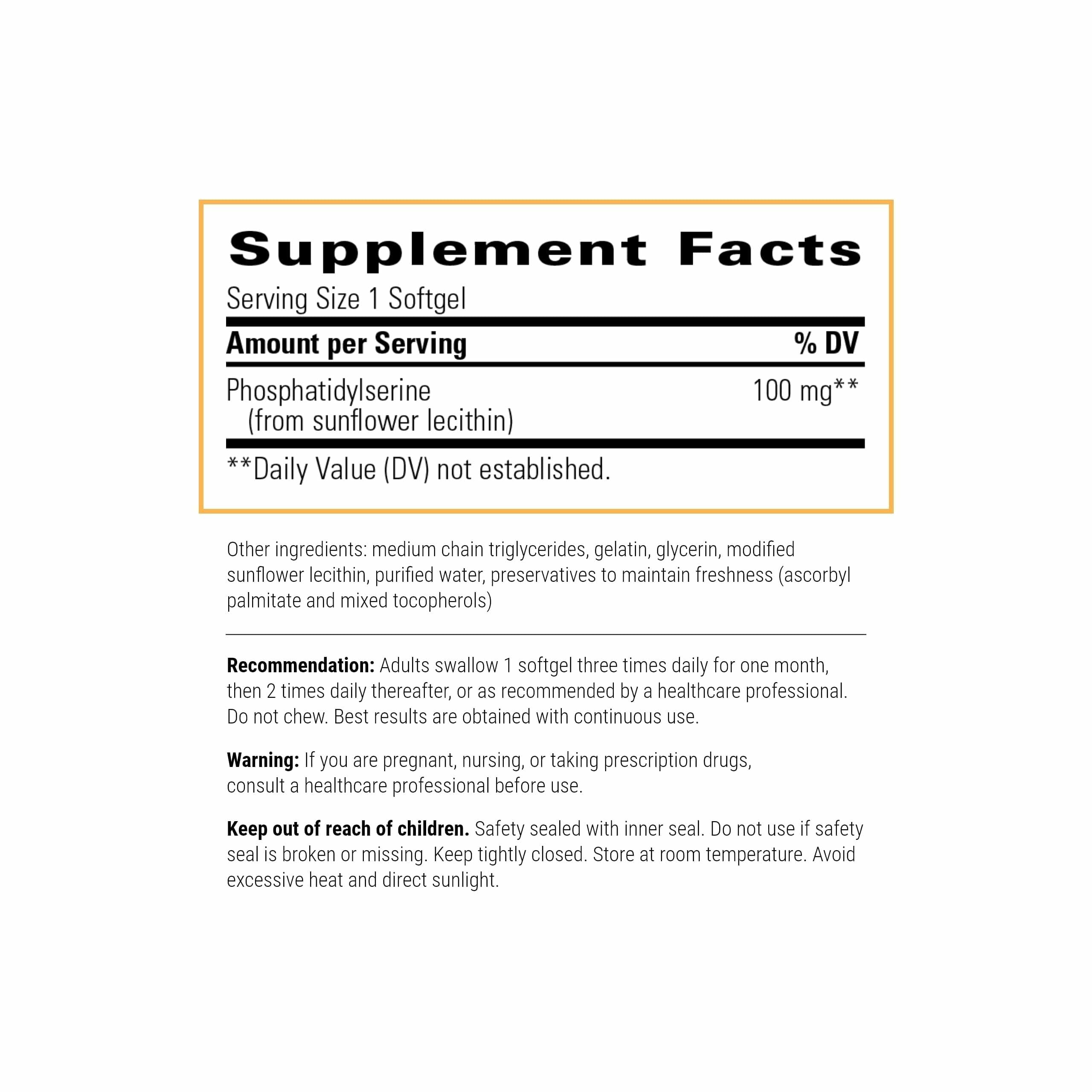 Integrative Therapeutics Phosphatidylserine 100mg supplement side view