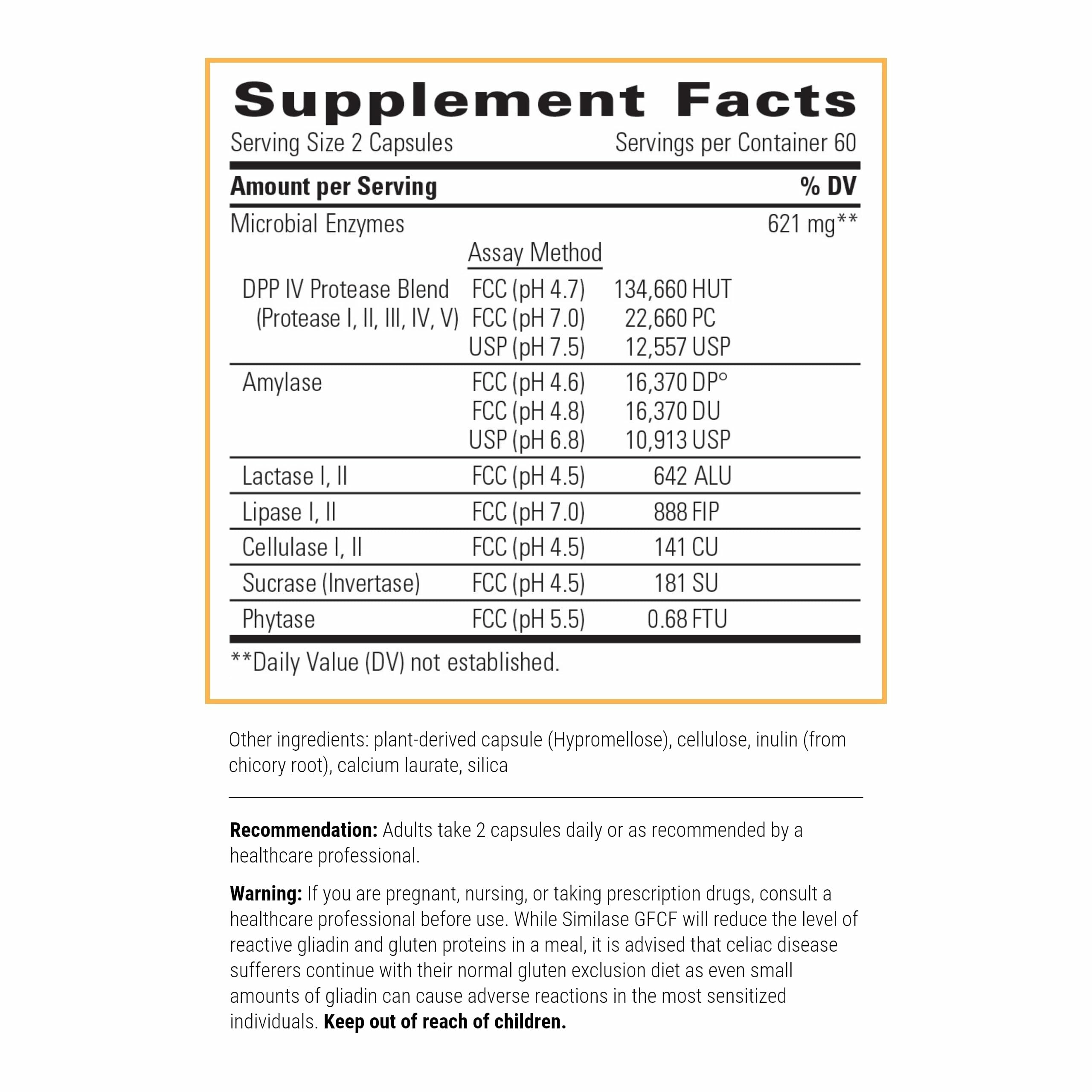 Integrative Therapeutics Similase GFCF Multi-Enzyme Supplement side view