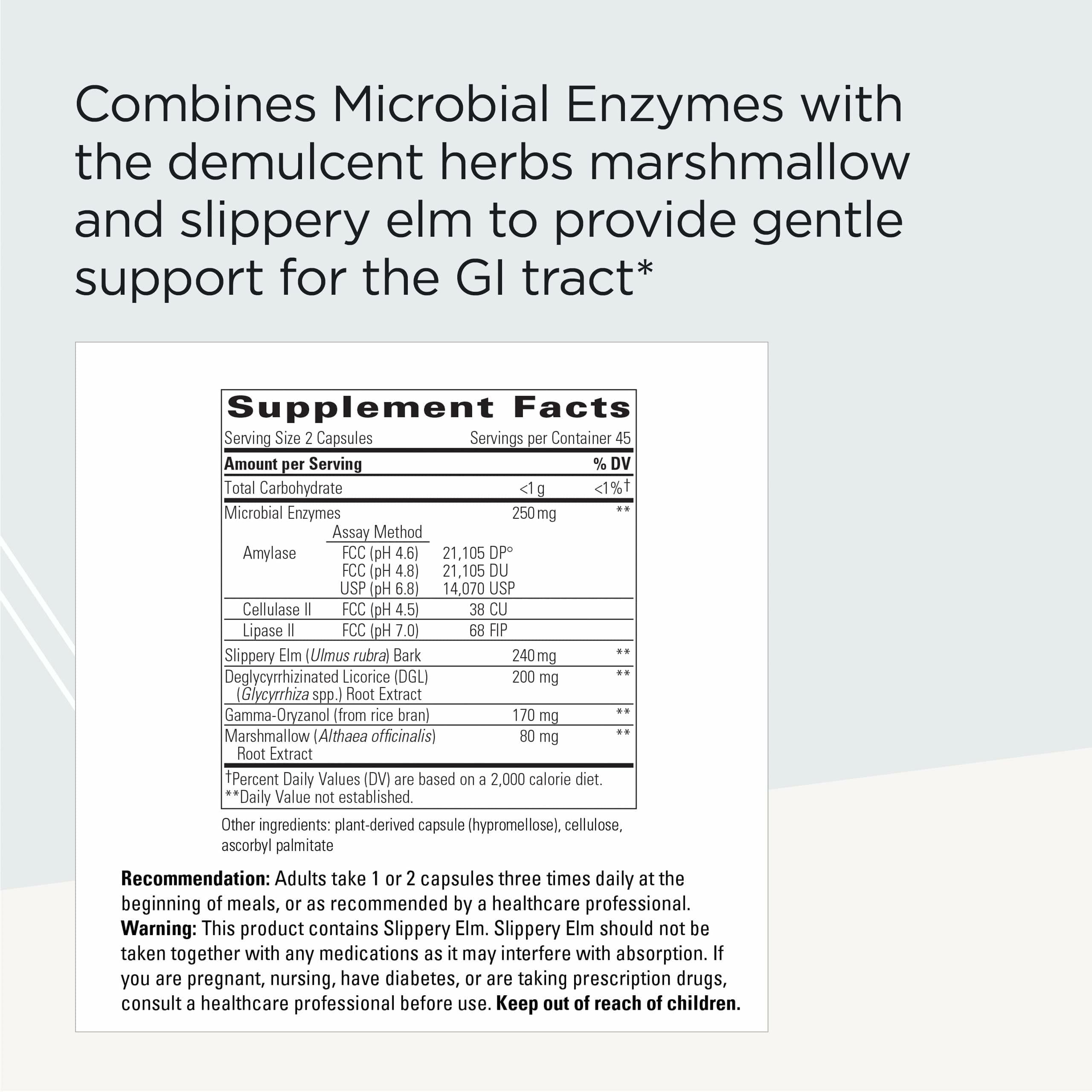 Integrative Therapeutics Similase Sensitive Stomach Multi-Enzymes packaging side view