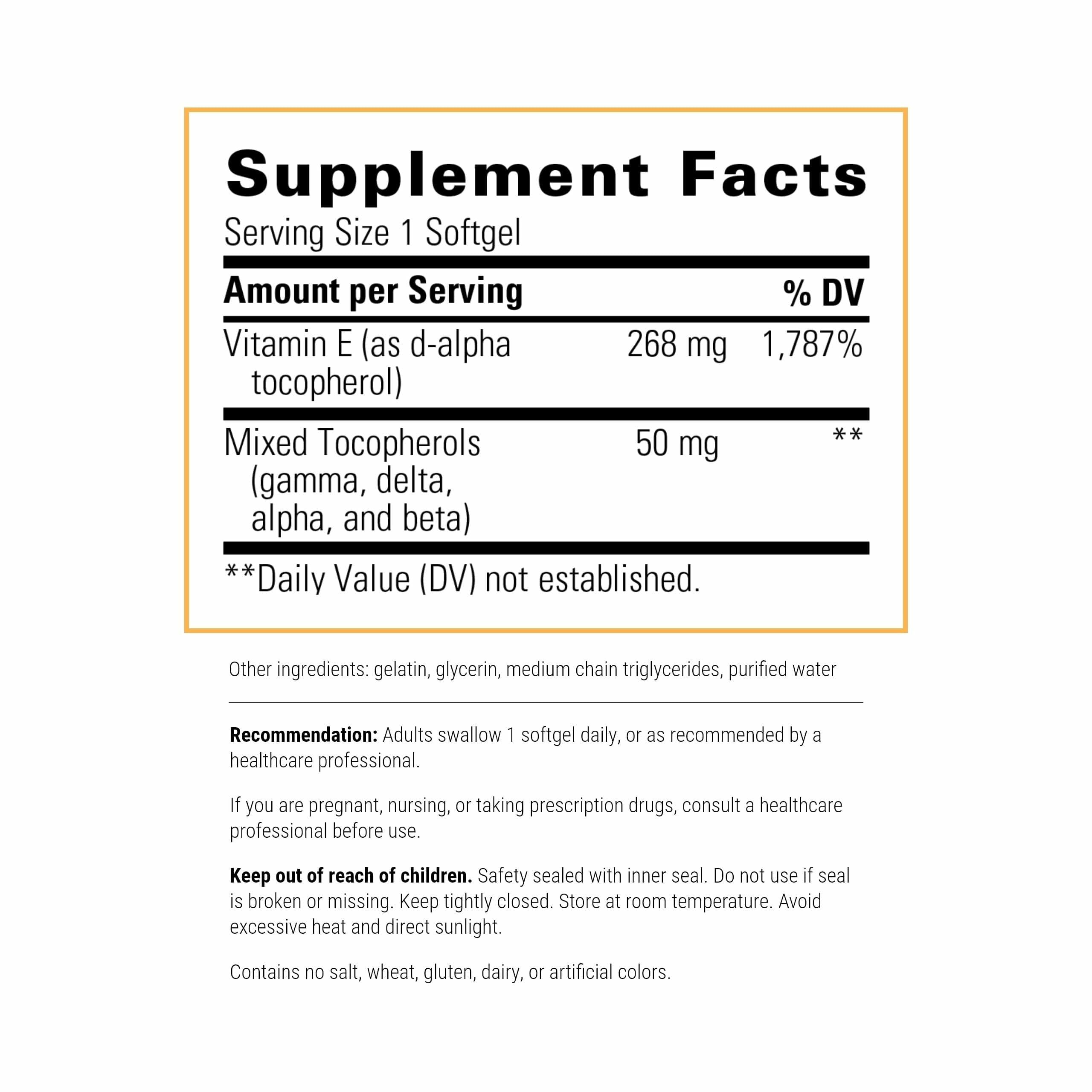 Integrative Therapeutics Vitamin E 400 IU supplement side view