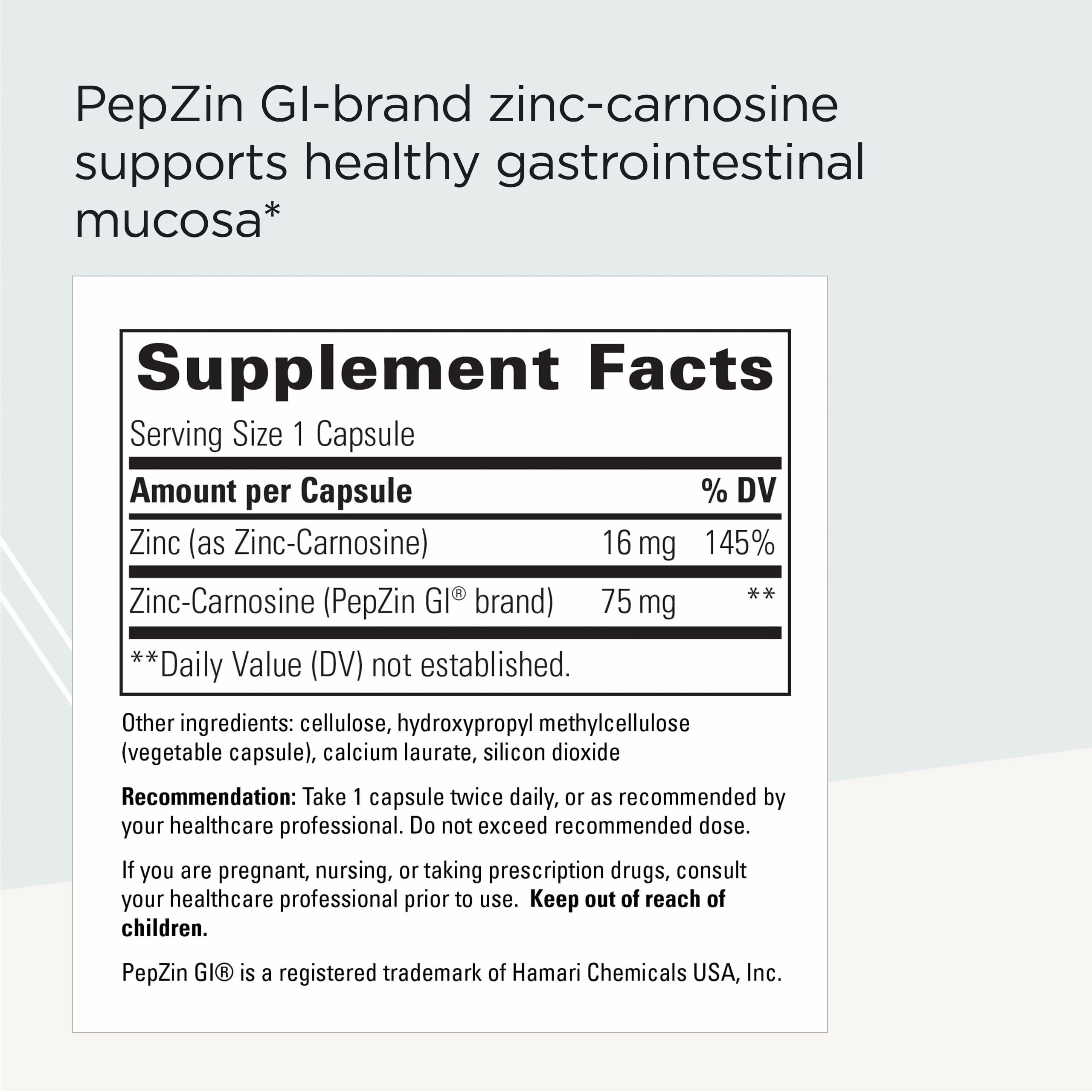 Integrative Therapeutics Zinc Carnosine 16mg Capsules side view