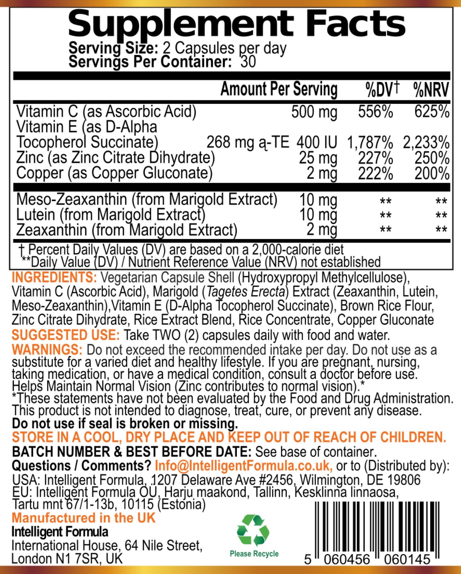 Intelligent Formula Vision Defender PLUS Eye Supplement side view