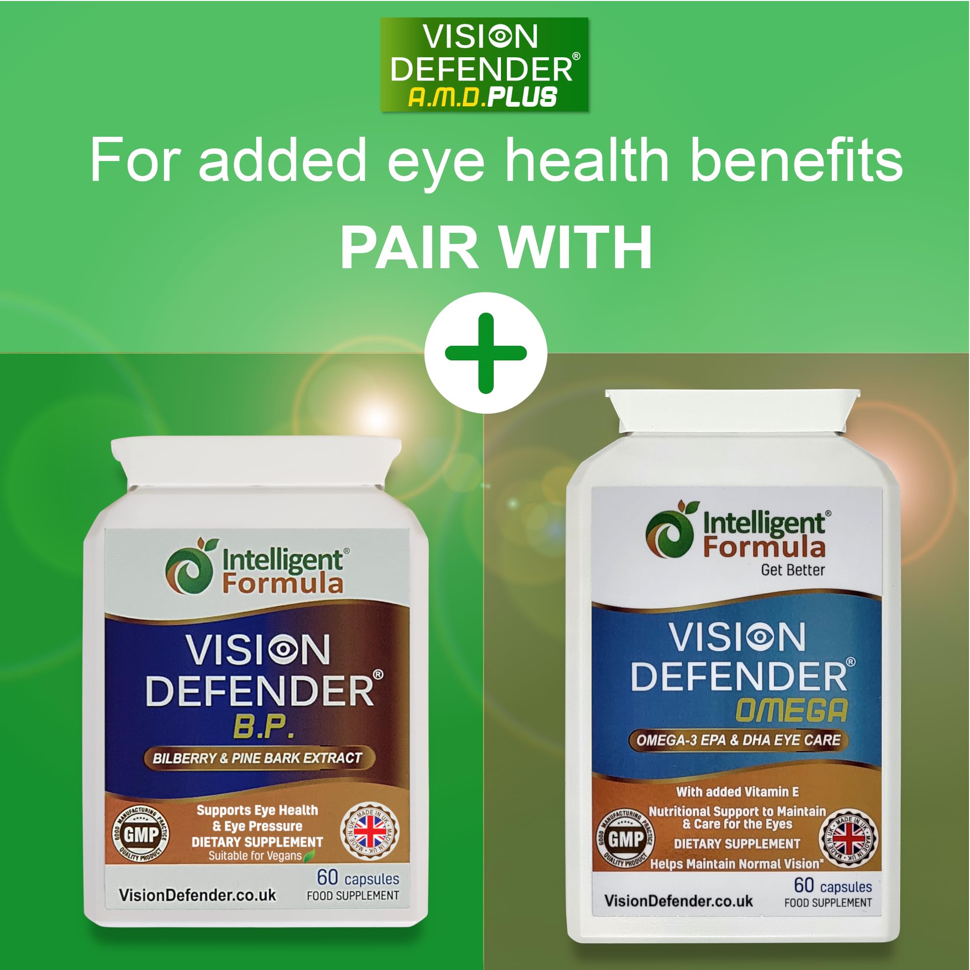 Intelligent Formula Vision Defender PLUS Eye Supplement with a glass of water