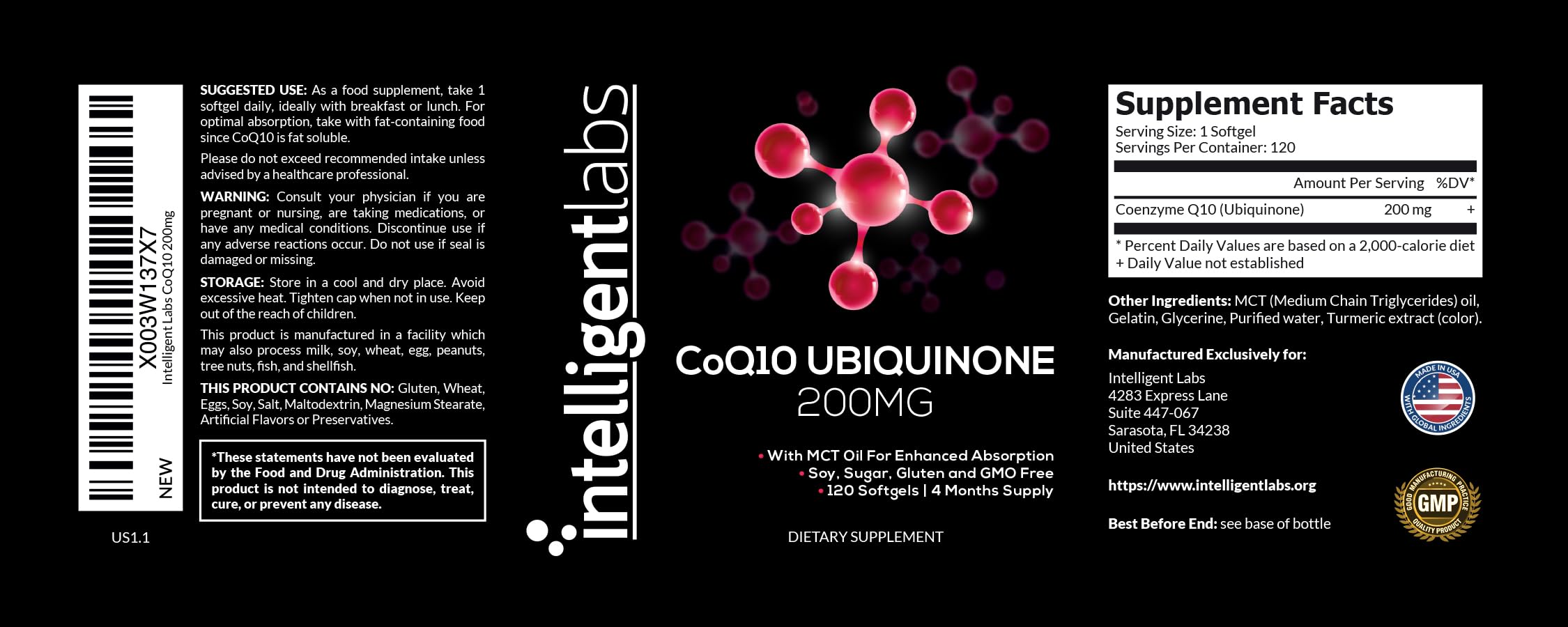 Intelligent Labs CoQ10 Softgels 200mg ingredients list