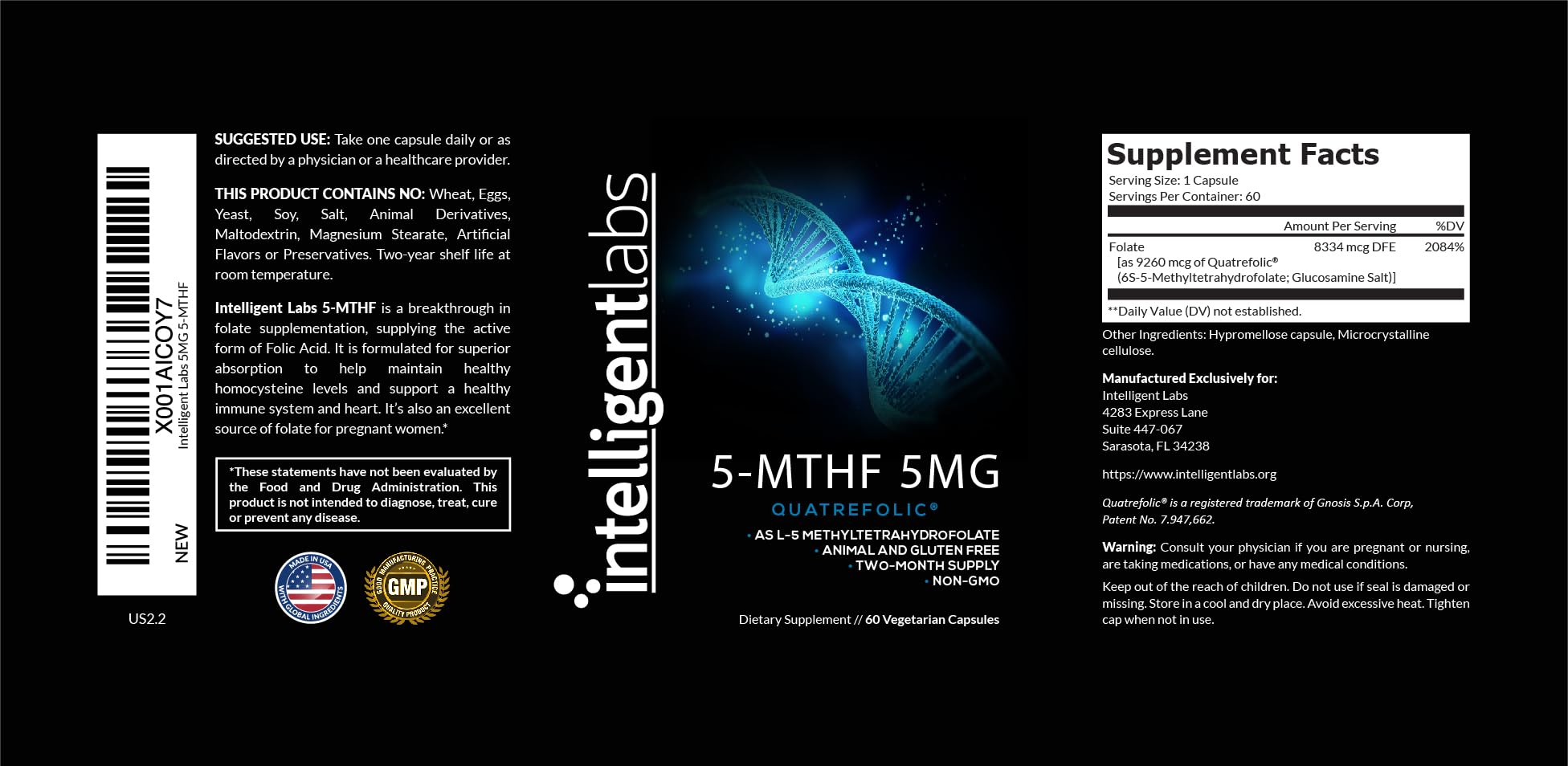 Intelligent Labs Folic Acid Quatrefolic 5-MTHF 60 Capsules ingredients list