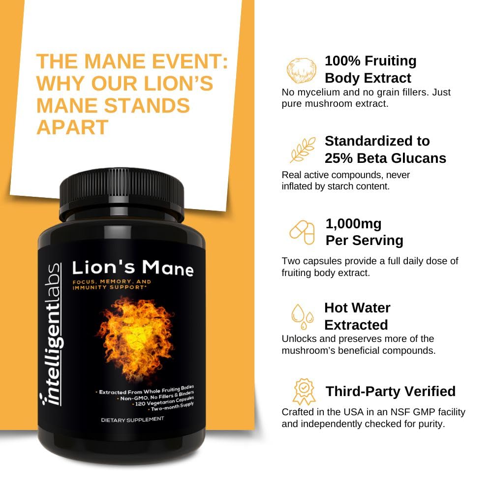Intelligent Labs Lion’s Mane Mushroom Extract 120 Capsules bottle top