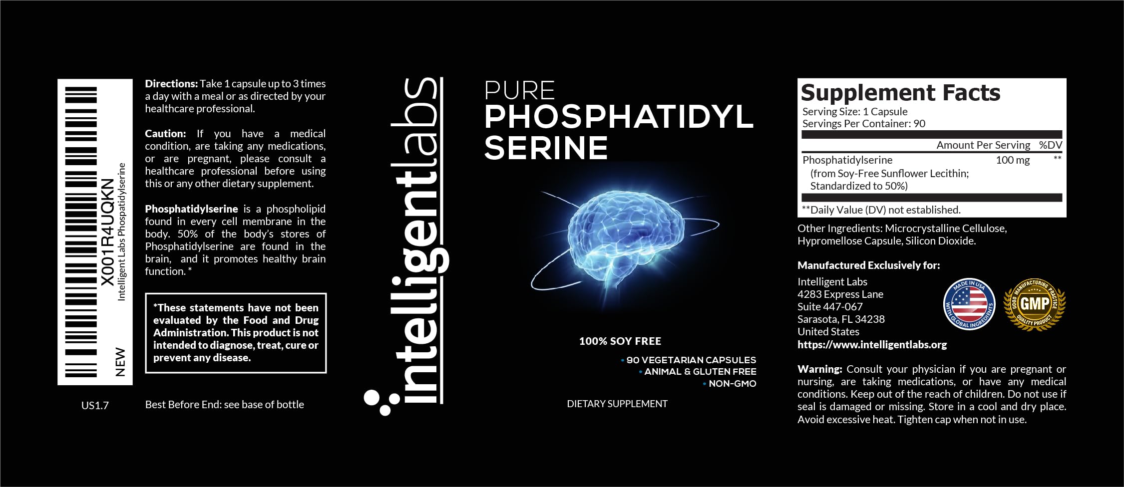 Intelligent Labs Phosphatidylserine capsules on a wooden surface