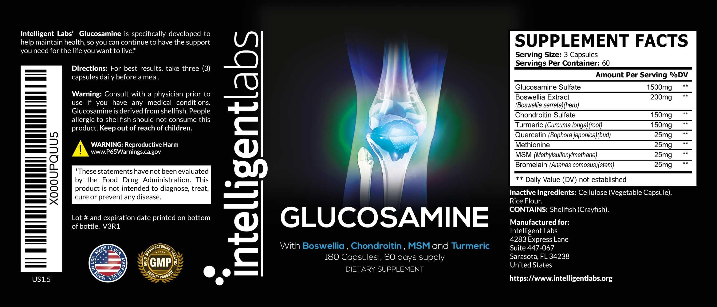 Intelligent Labs Triple Strength Glucosamine Complex capsules close-up