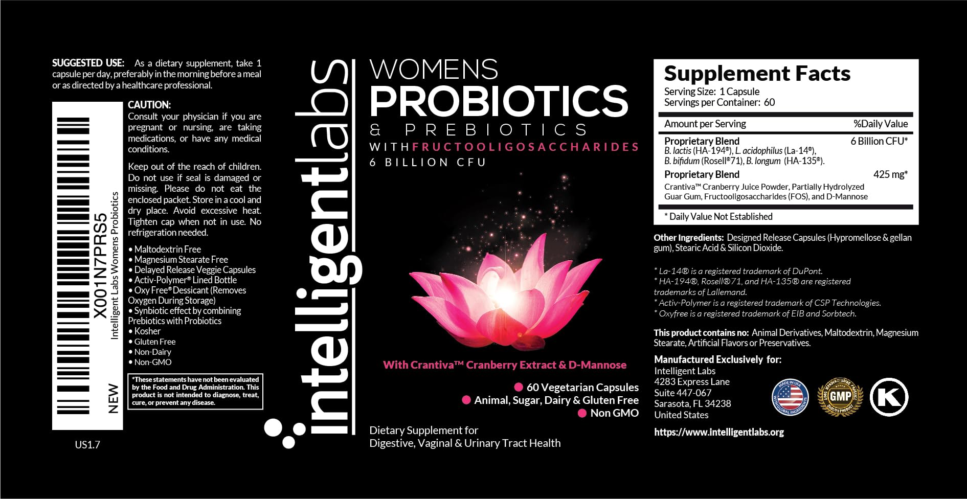 Intelligent Labs Women's Probiotic Prebiotic Supplement with cranberry extract