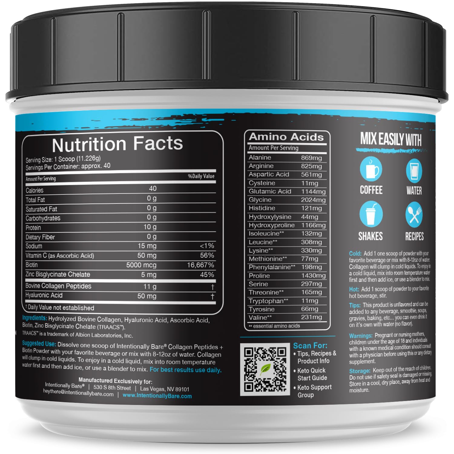 Intentionally Bare Collagen Peptides Powder in a glass of water