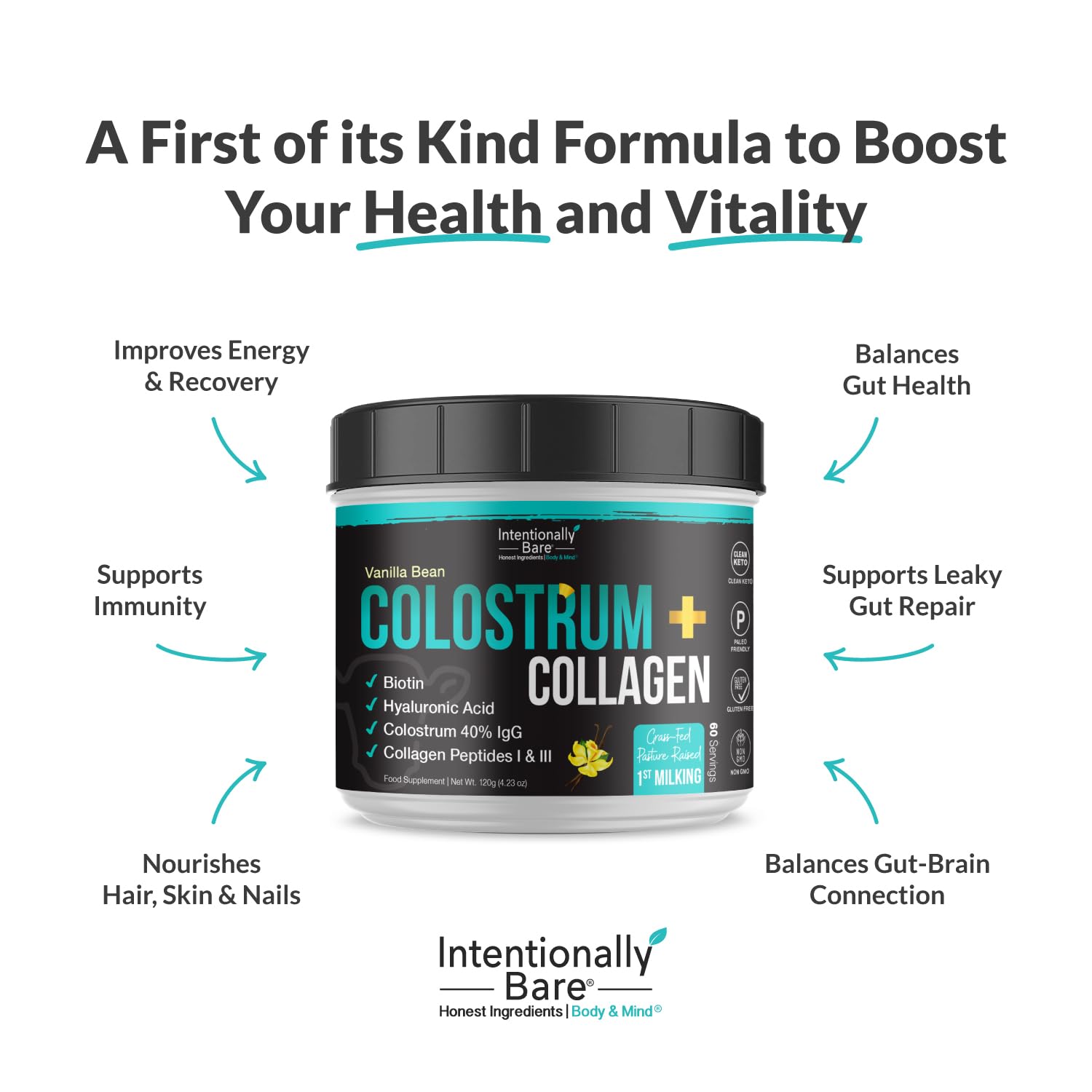 Intentionally Bare Collagen Powder 120g scoop with powder