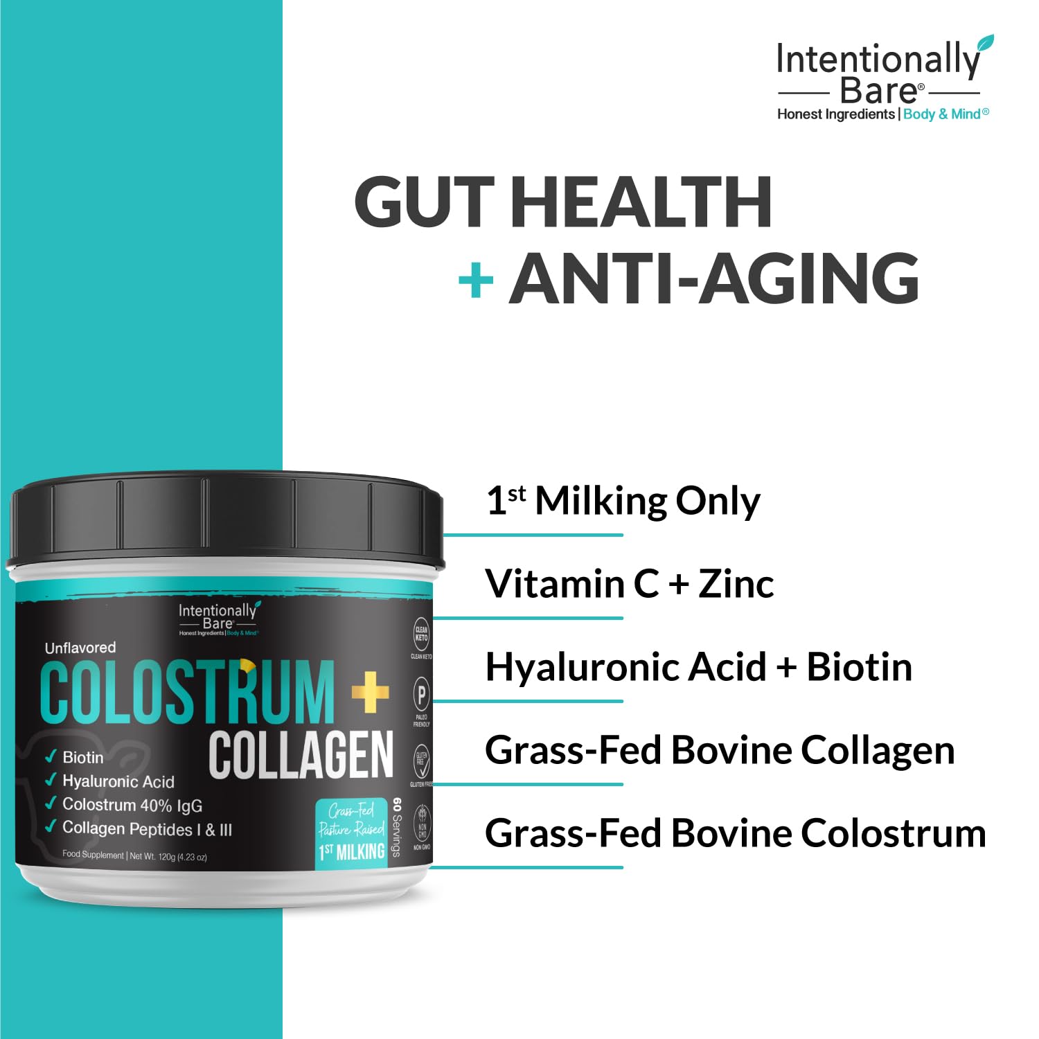 Intentionally Bare Collagen Powder back view with ingredients