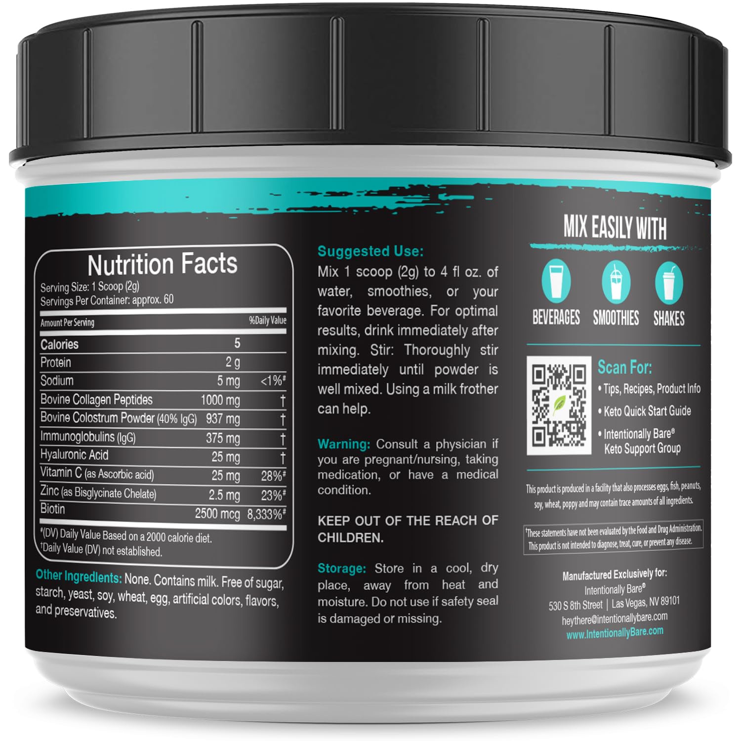 Intentionally Bare Collagen Powder packaging details