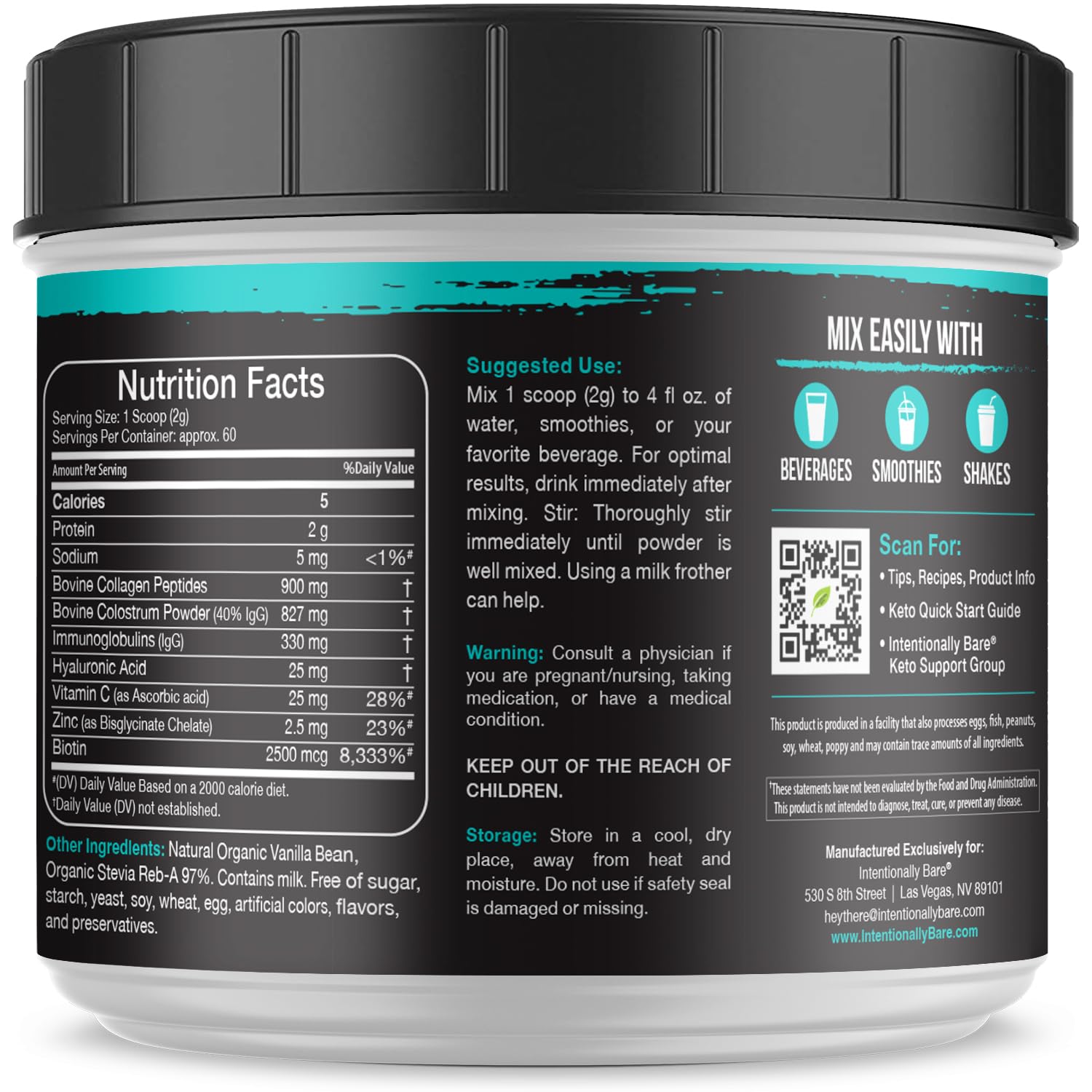Intentionally Bare Collagen Powder with natural vanilla flavour