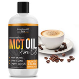 Intentionally Bare MCT Oil C8 907g bottle with coffee and smoothie