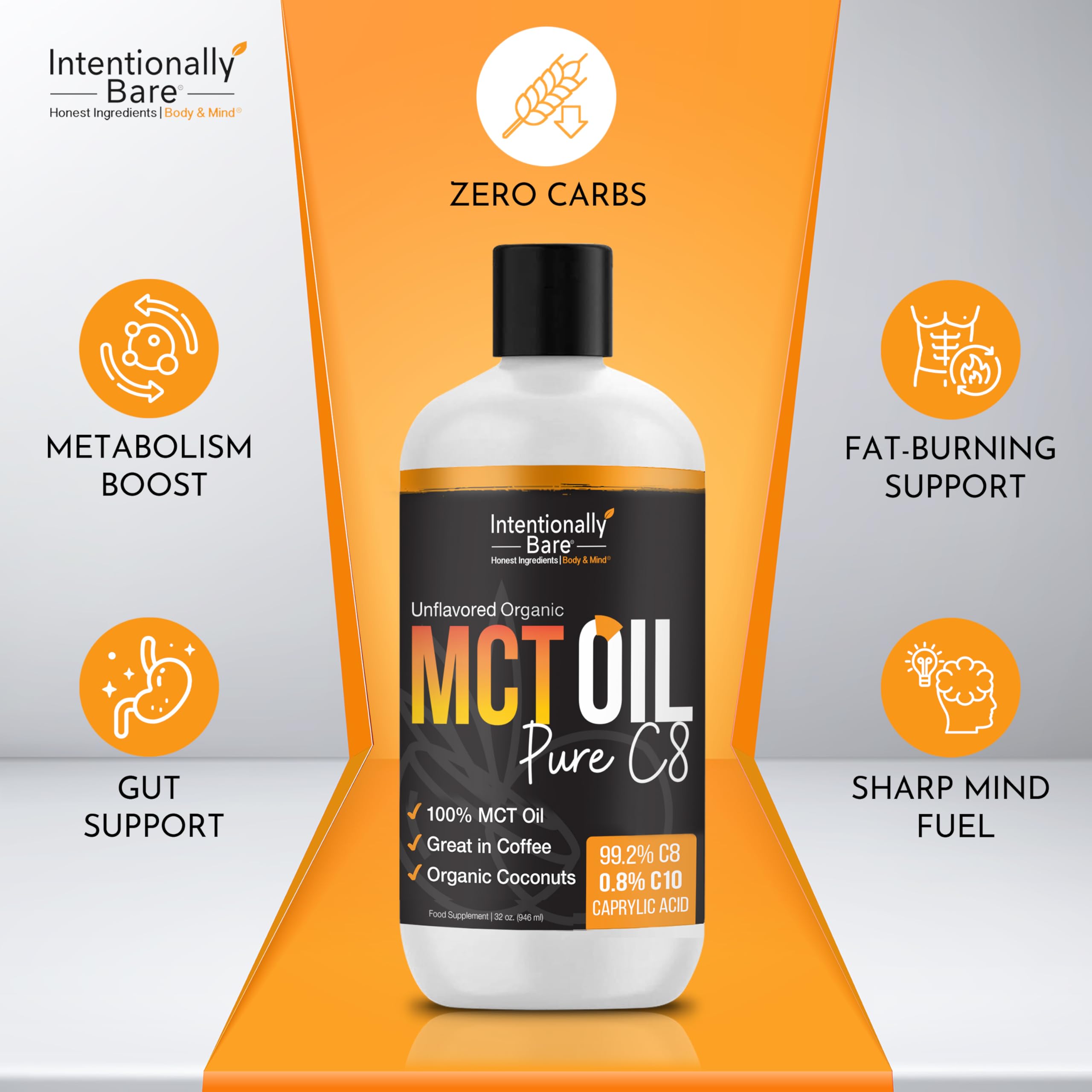 Intentionally Bare MCT Oil C8 907g packaging details