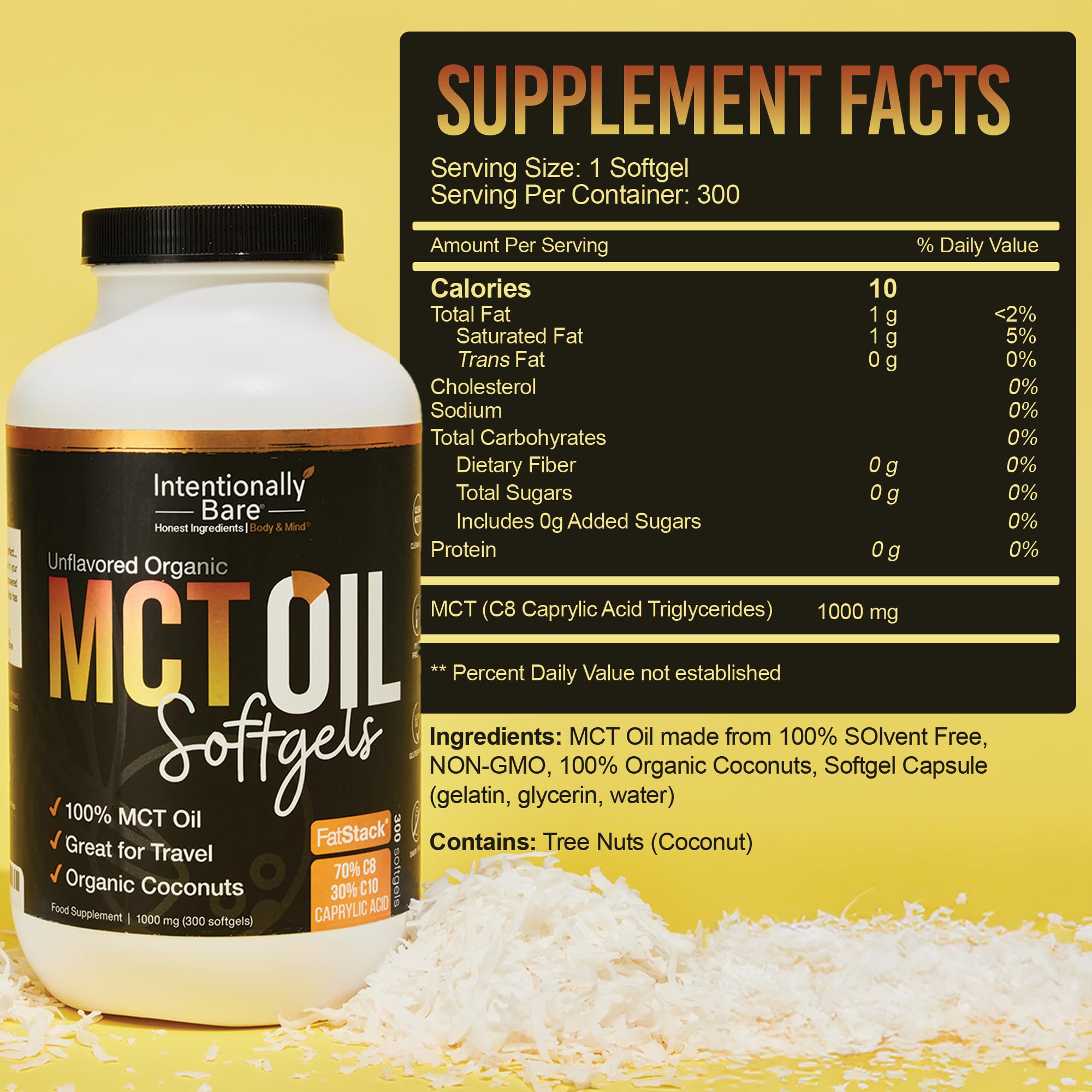 Intentionally Bare MCT Oil Capsules 70% C8 30% C10 bottle with softgels