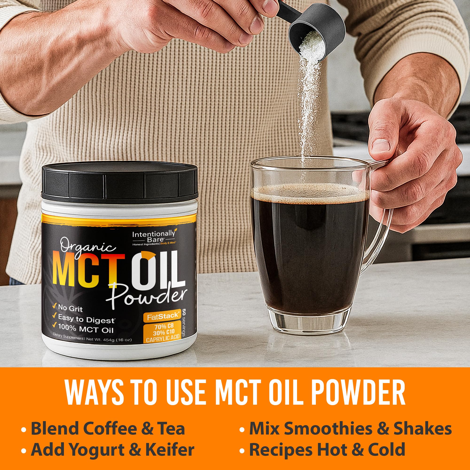 Intentionally Bare MCT Oil Powder in a kitchen setting