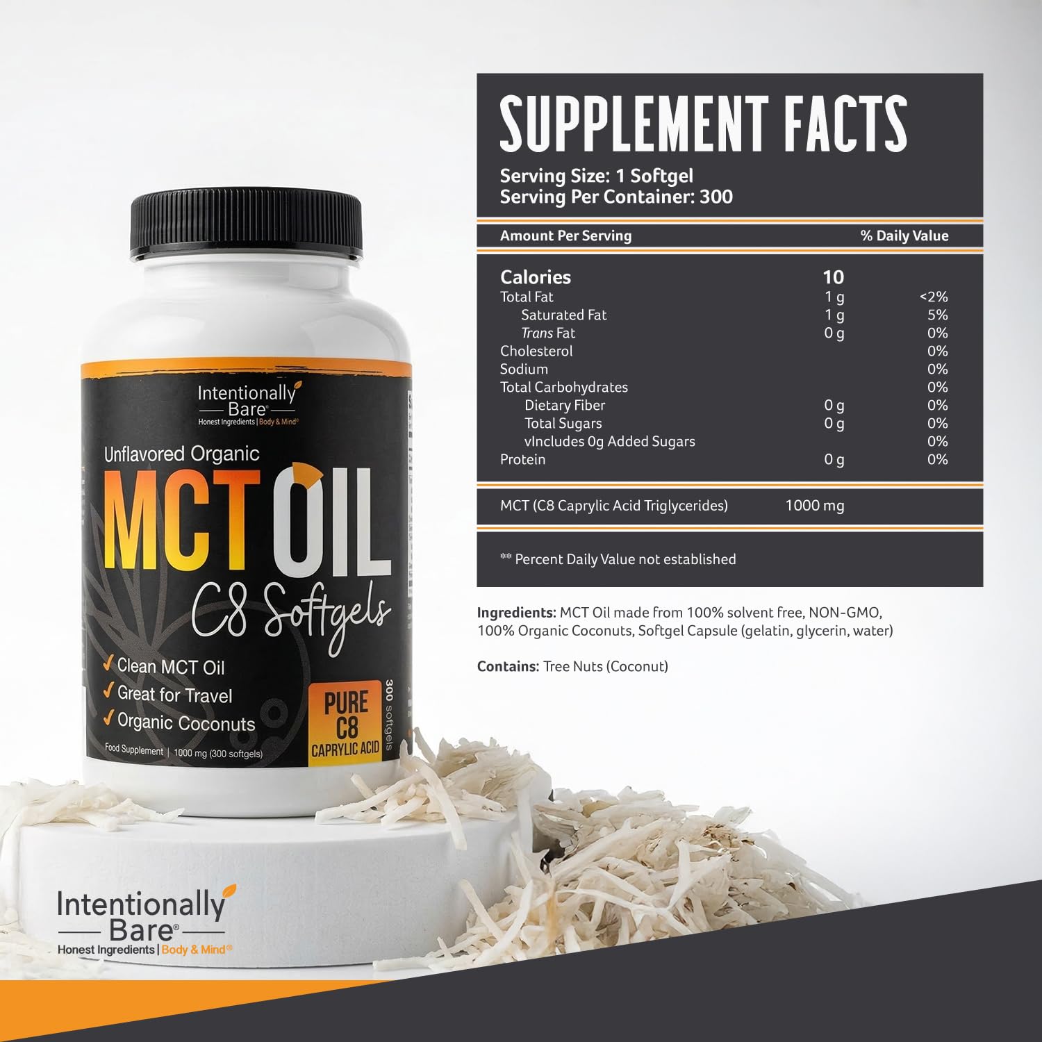 Intentionally Bare MCT Oil Softgels bottle side view