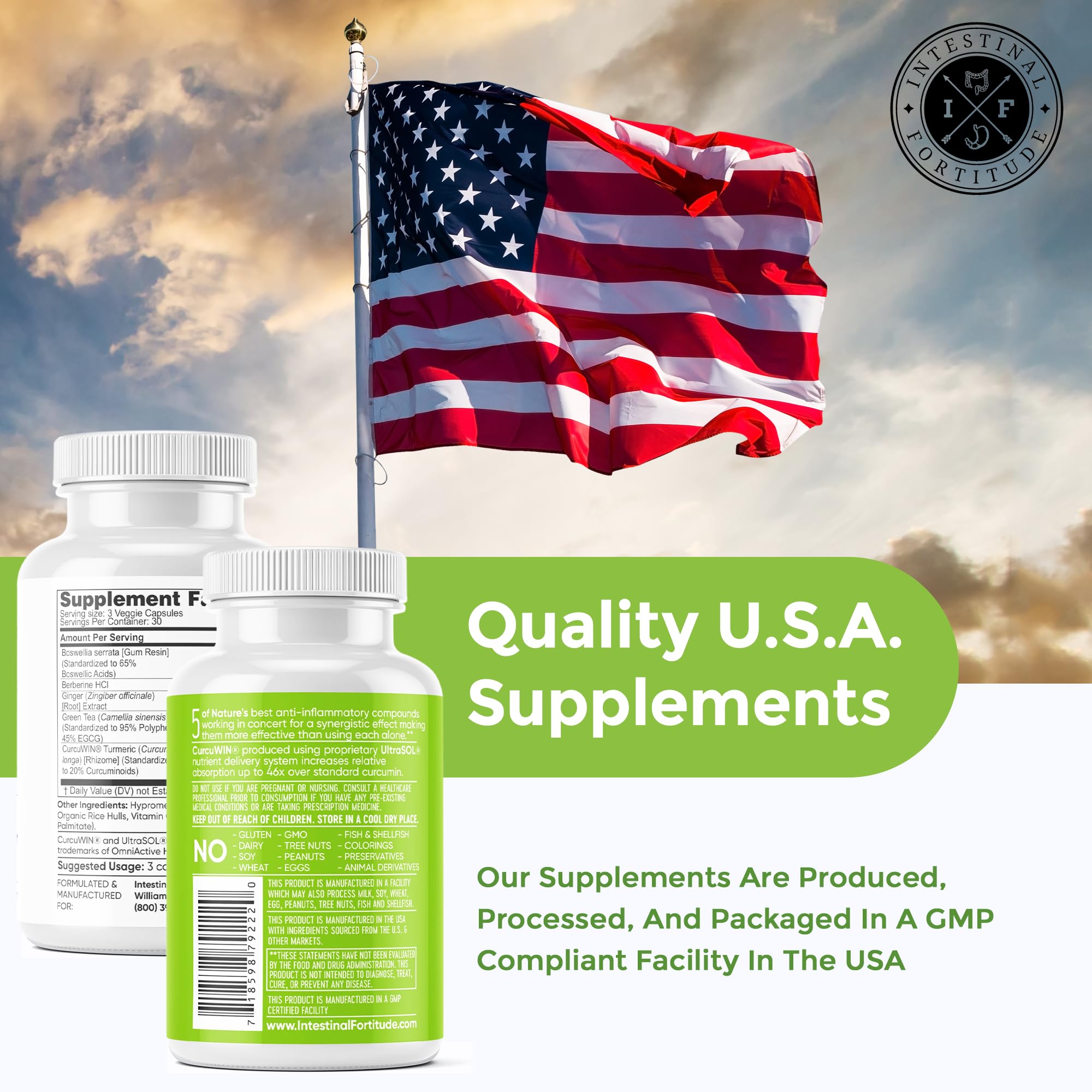 Intestinal Fortitude AI-5 Turmeric Supplement on a wooden table