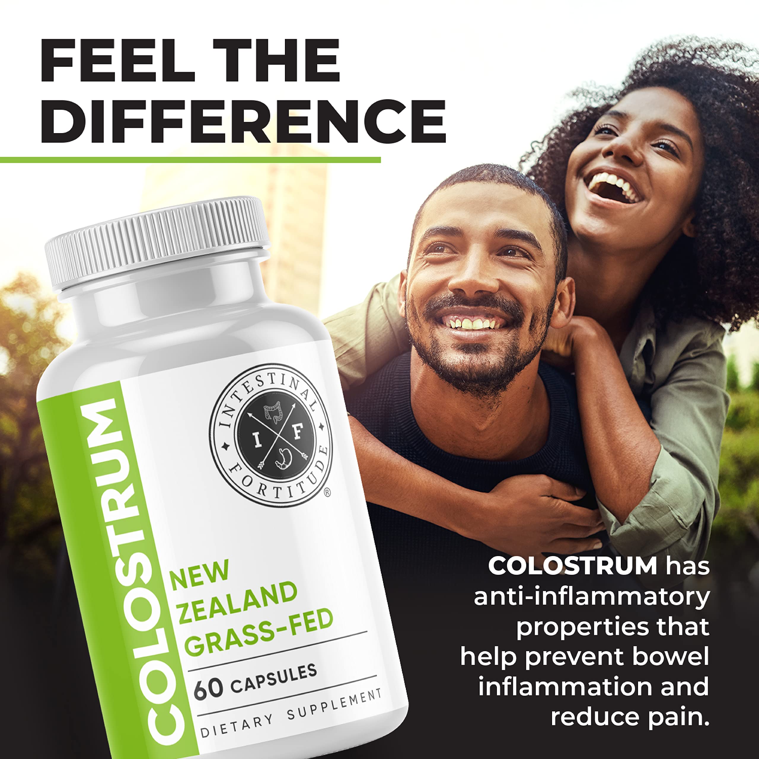 Intestinal Fortitude Colostrum Capsules on a wooden table