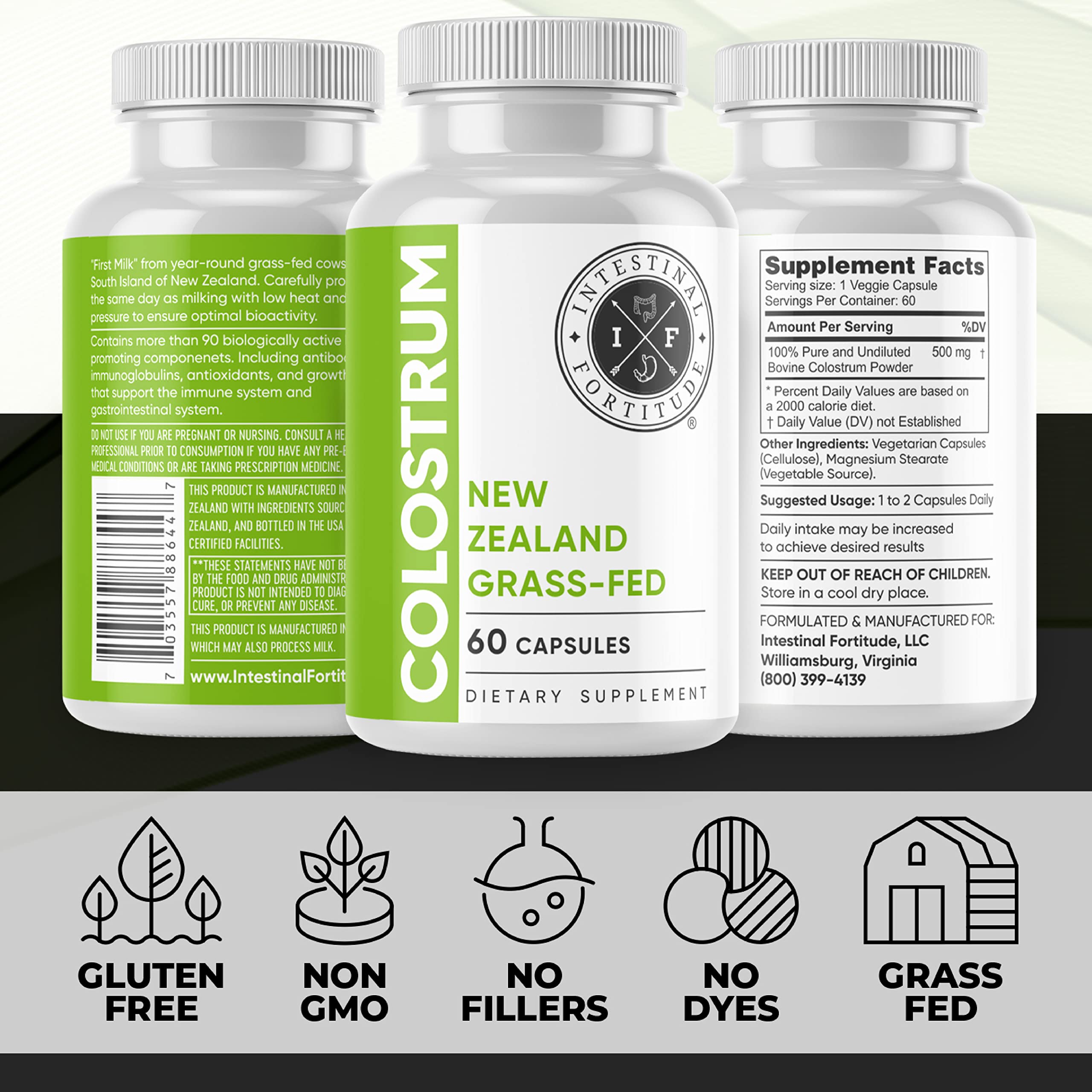 Intestinal Fortitude Colostrum Capsules with dosage instructions