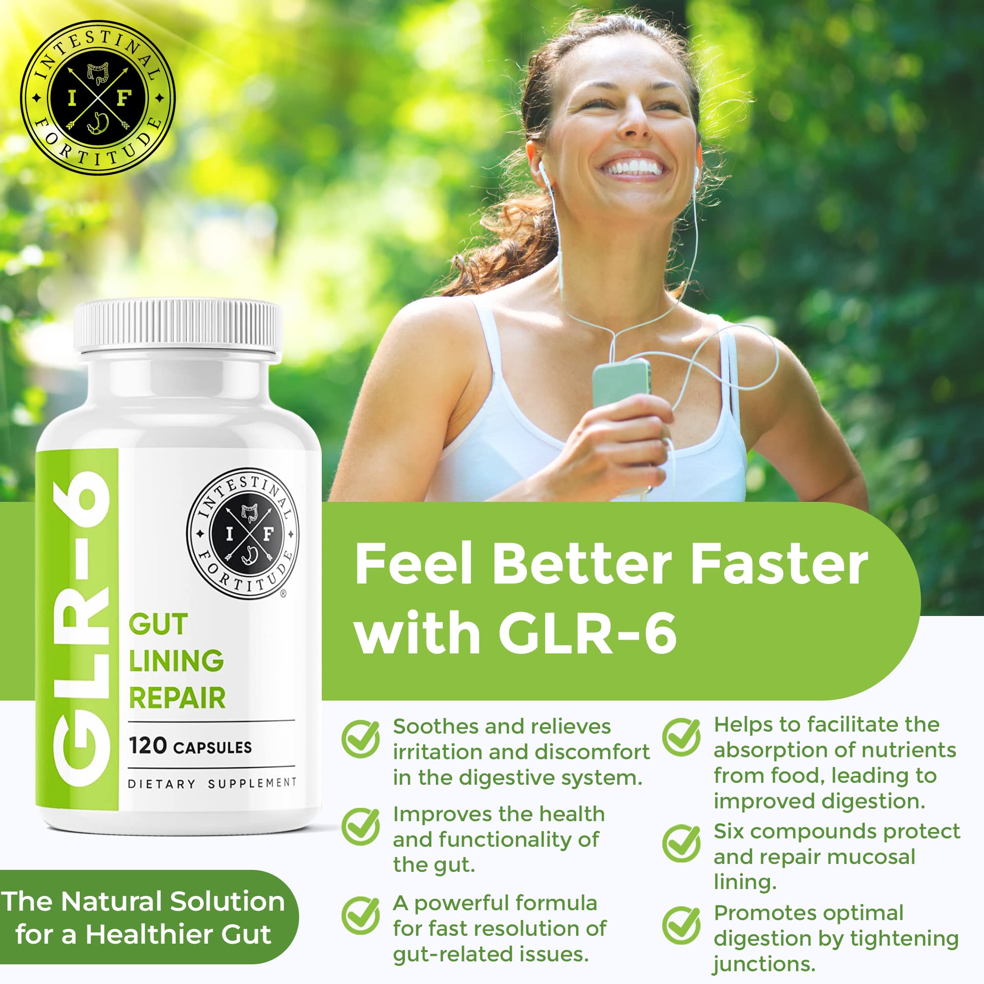Intestinal Fortitude L-Glutamine supplement back view with ingredient list