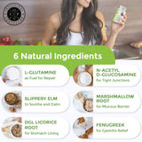 Intestinal Fortitude L-Glutamine supplement packaging on a wooden table