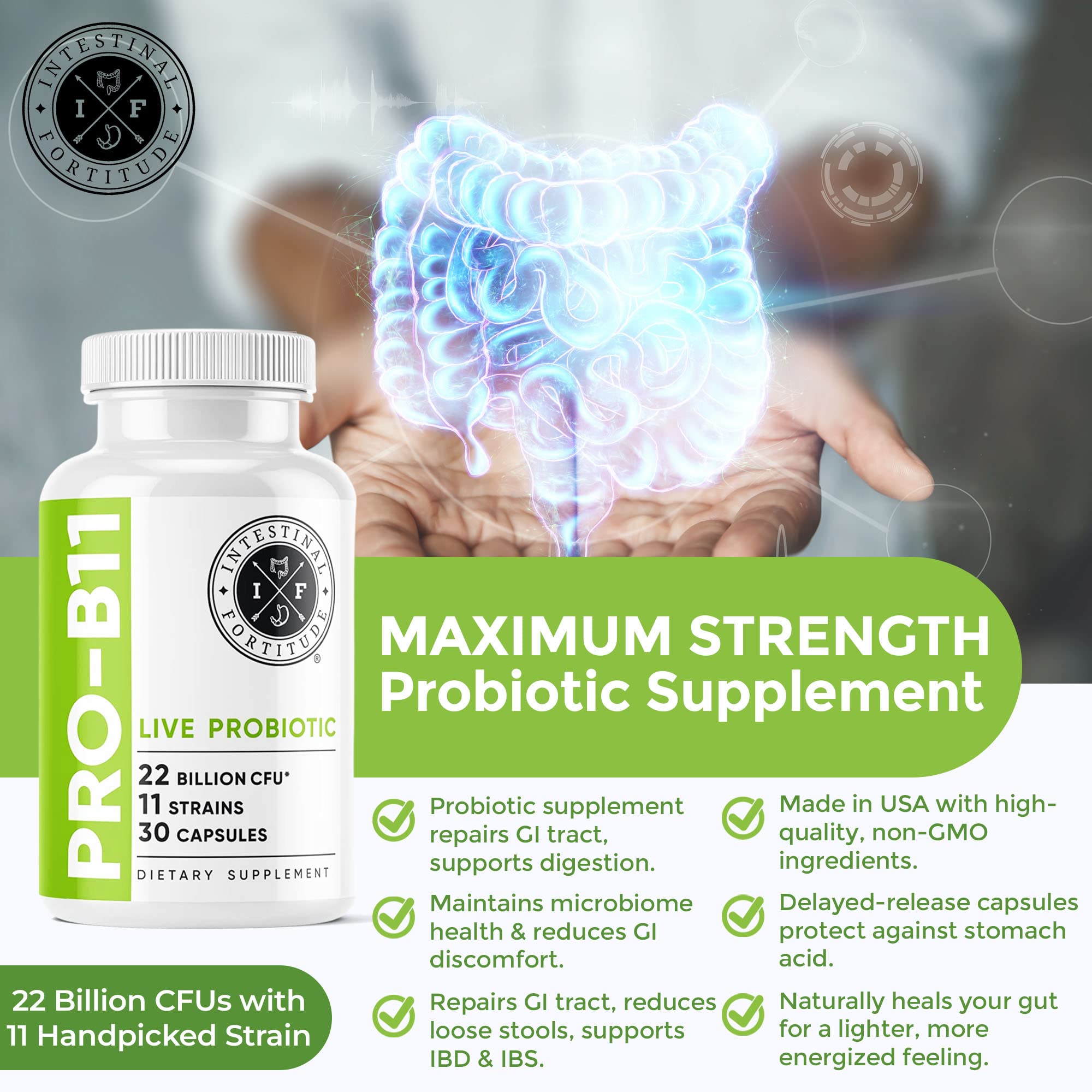 Intestinal Fortitude Probiotic Capsules back view with ingredient list