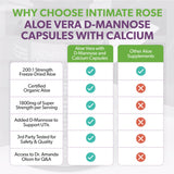 Intimate Rose Aloe Vera + D-Mannose supplement showing label and dosage information