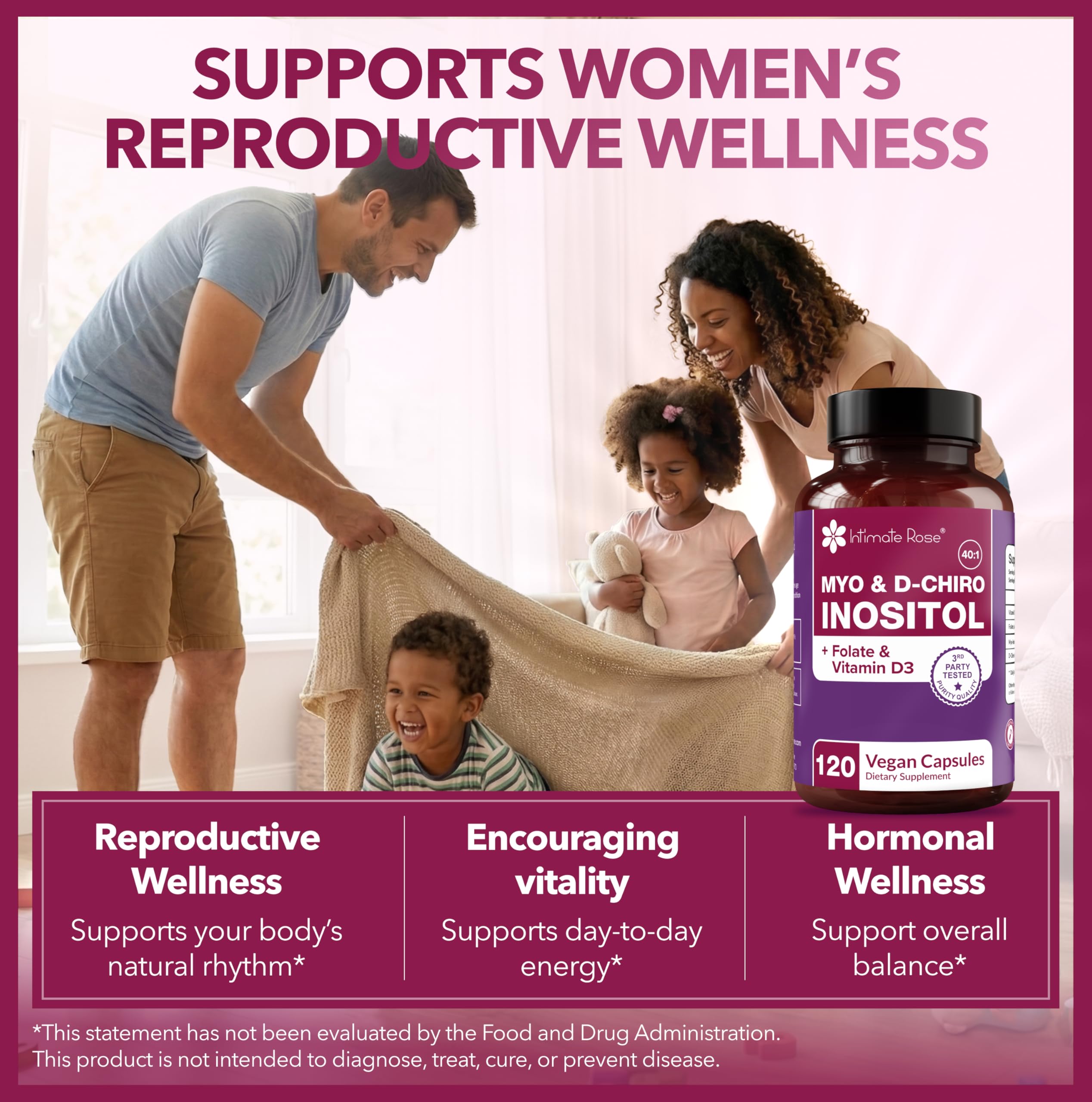 Intimate Rose B8 (Inositol) Supplement with a glass of water