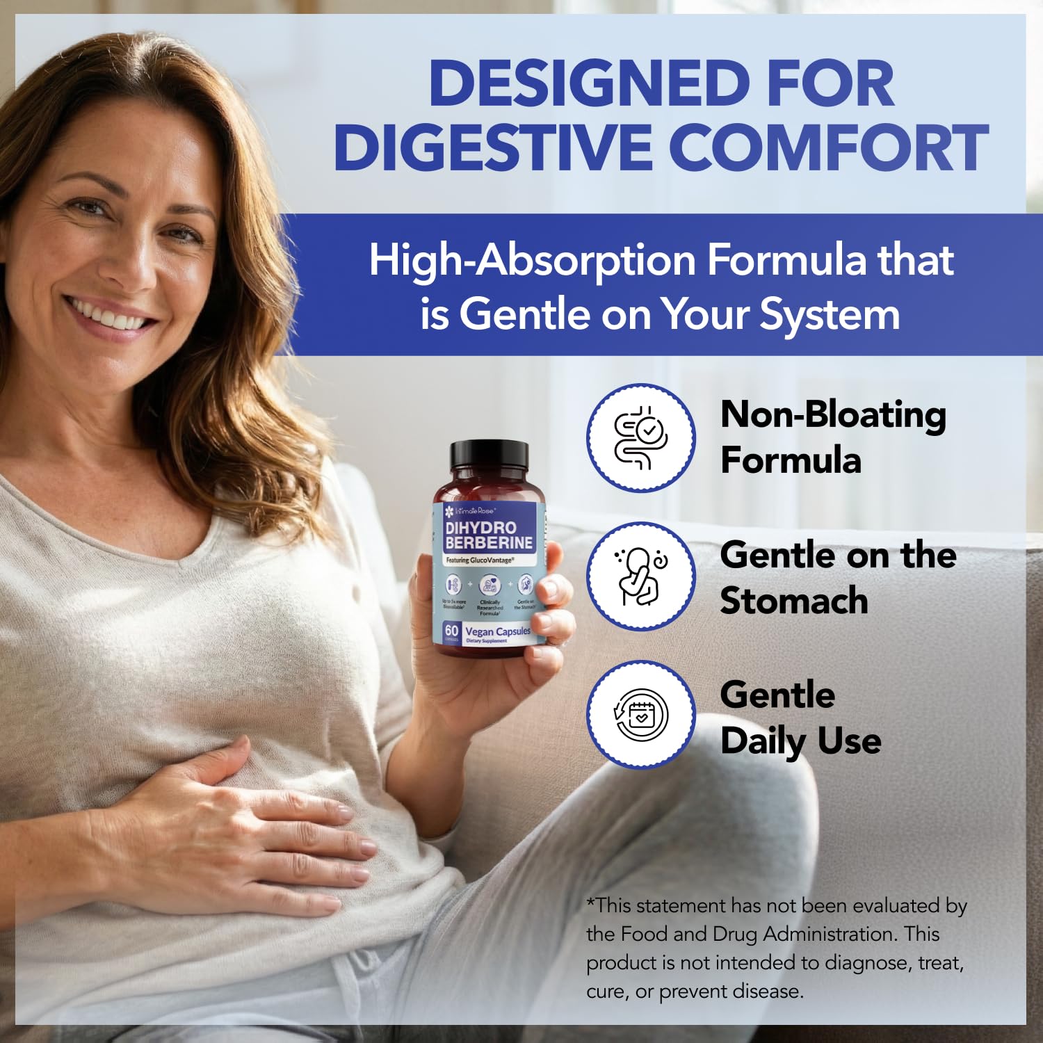 Intimate Rose Dihydroberberine 200mg Capsules on a wooden table