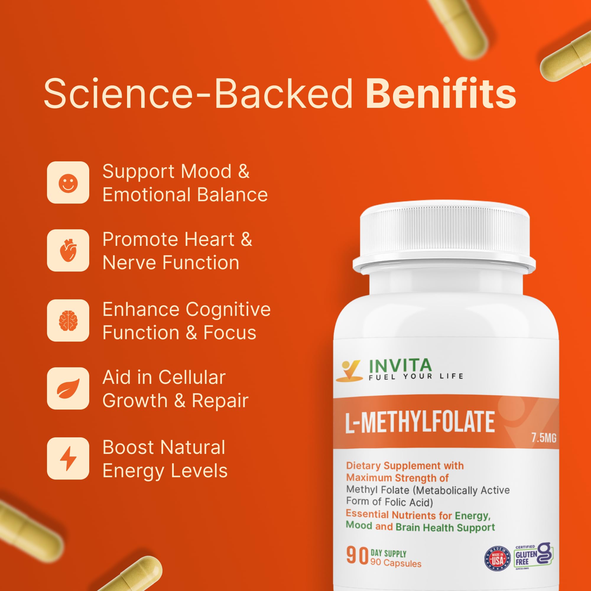 INVITA L-Methylfolate 7.5mg capsule size comparison