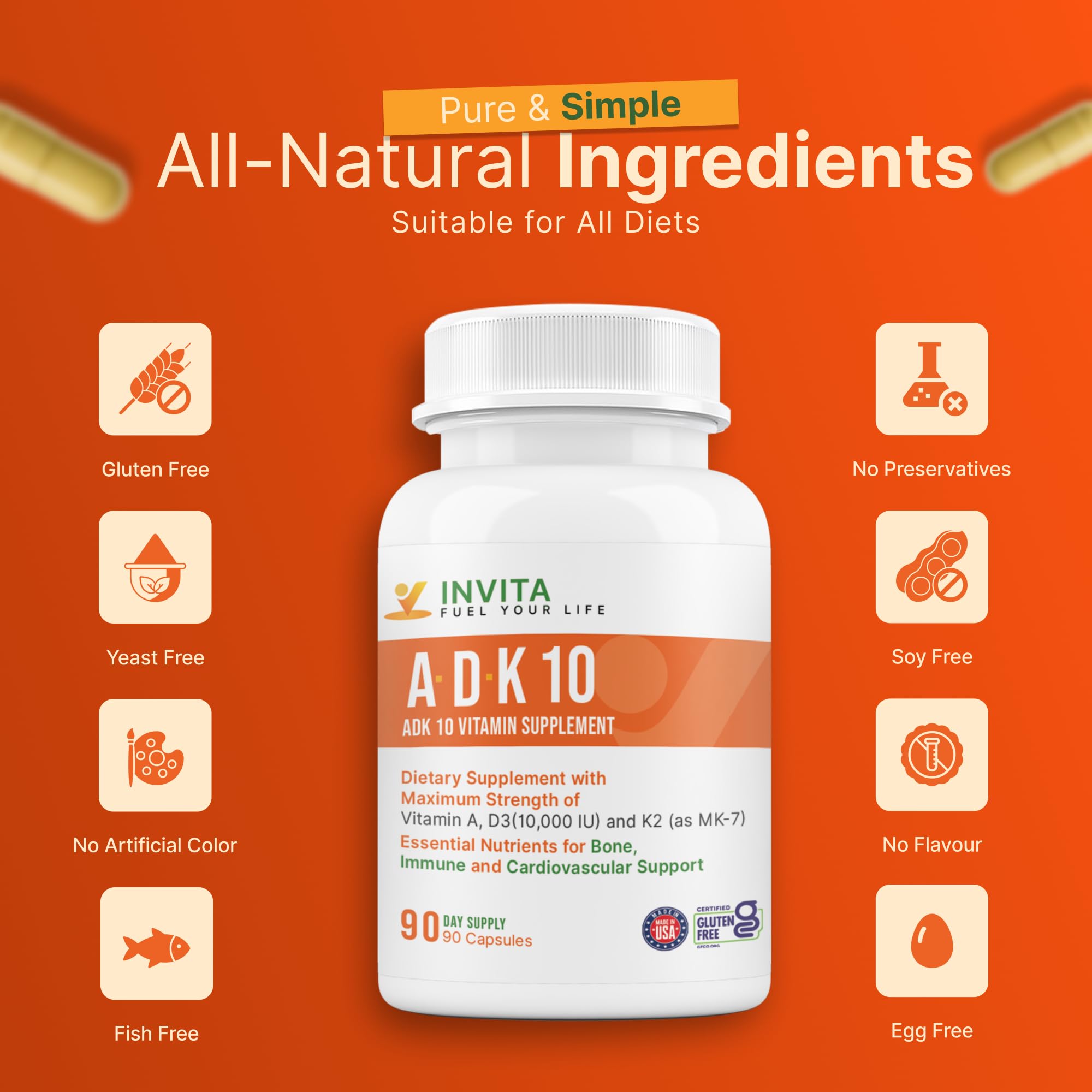 INVITA Vitamin ADK 10 Supplement bottle back view