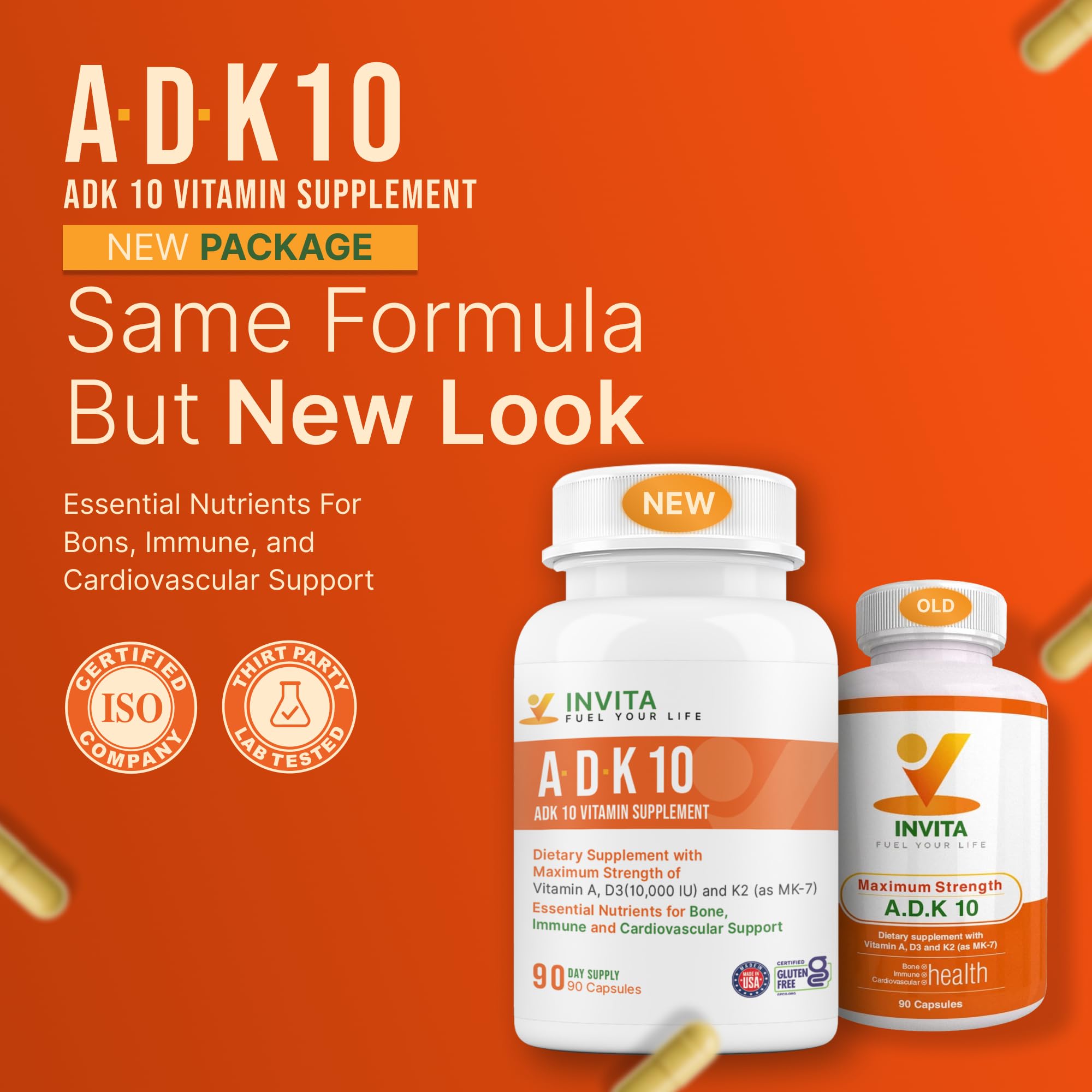 INVITA Vitamin ADK 10 Supplement bottle side view