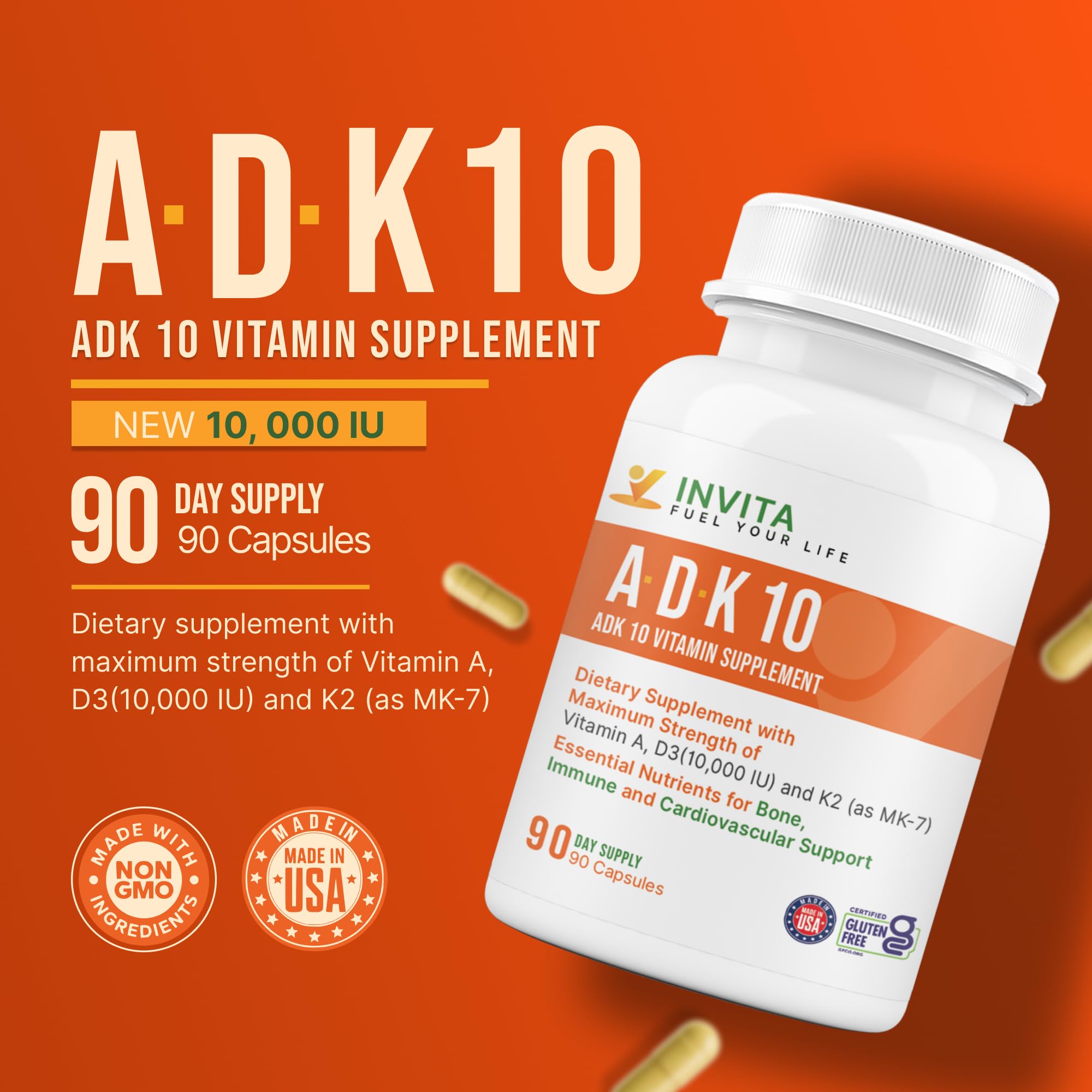 INVITA Vitamin ADK 10 Supplement capsules close-up