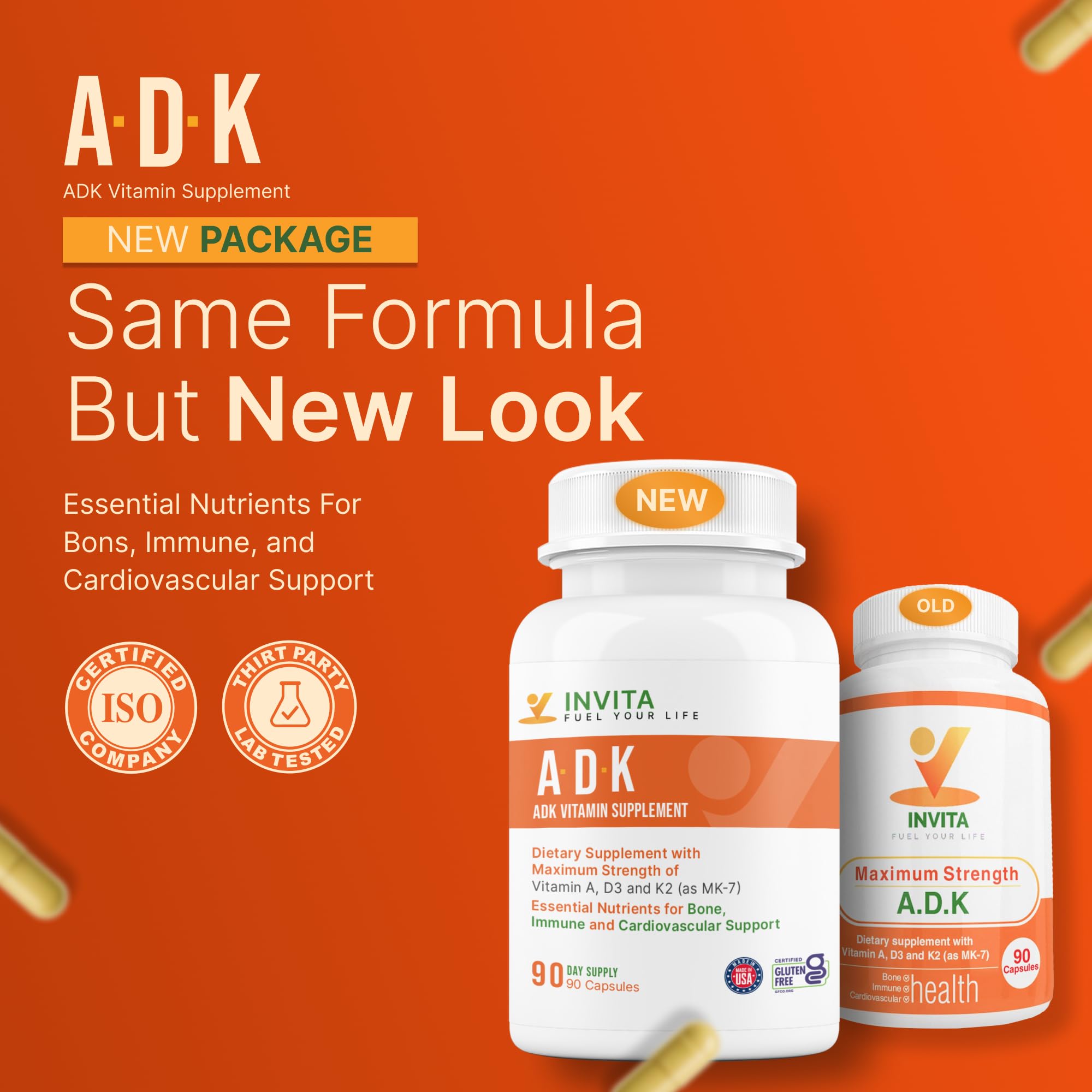 INVITA Vitamin ADK Supplement bottle side view