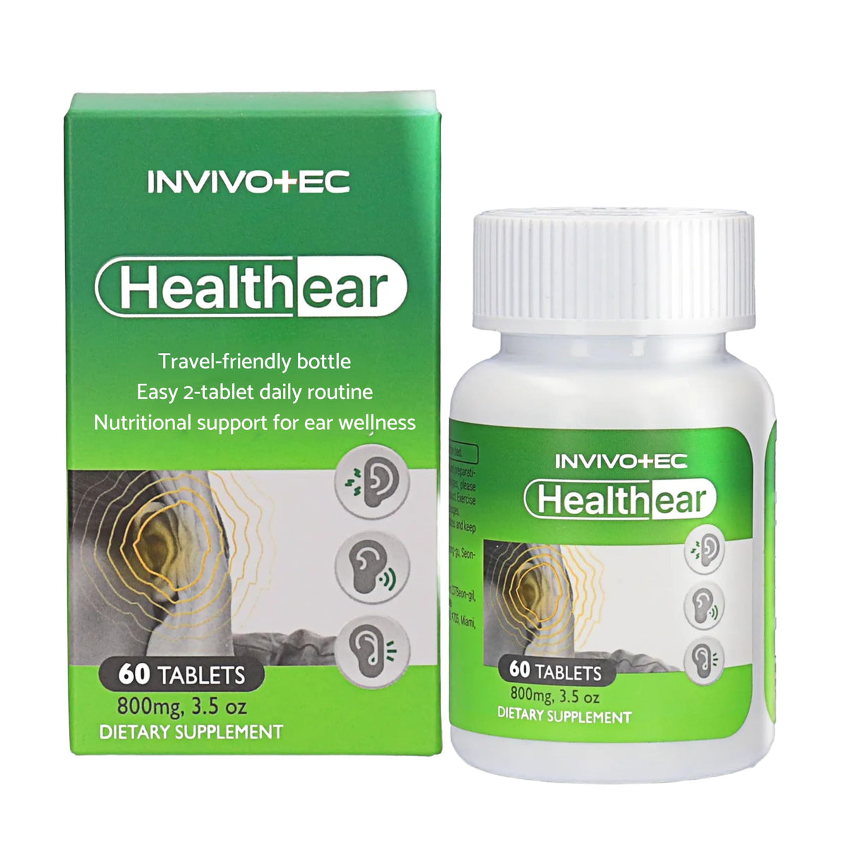 invivotec Daily Hearing Support Bioflavonoids 60 Tablets front view