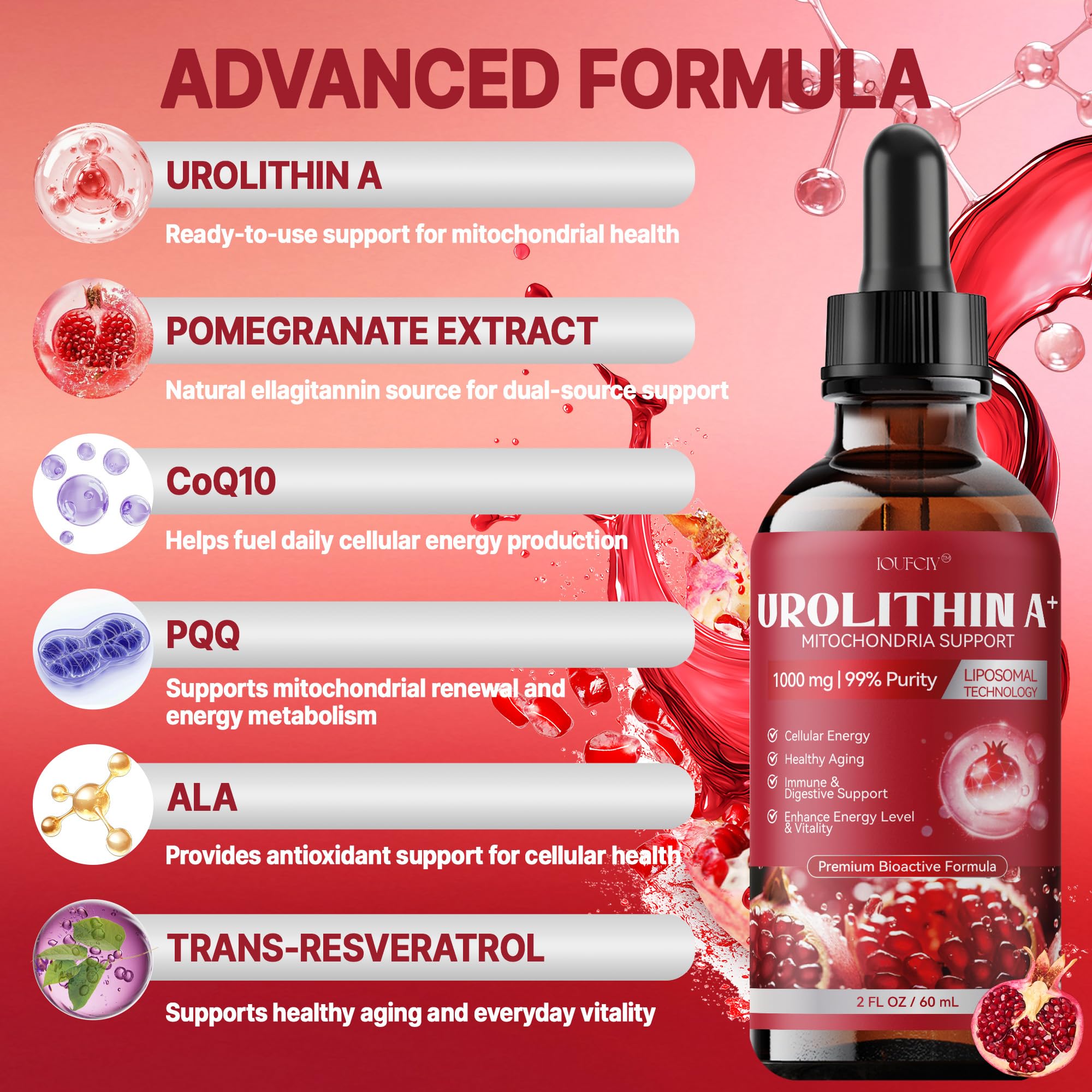 IOUFCIY Urolithin A Liposomal Supplement 1000mg packaging