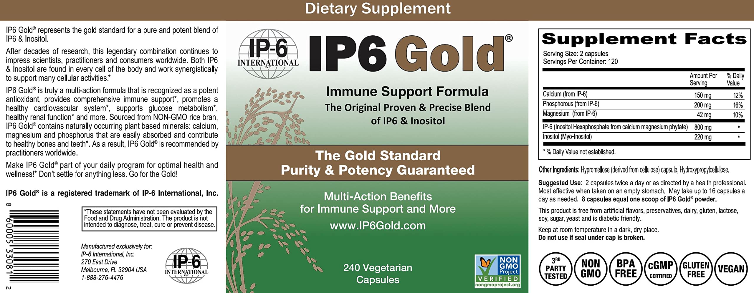 IP6 Gold Inositol Supplement 240g ingredients list