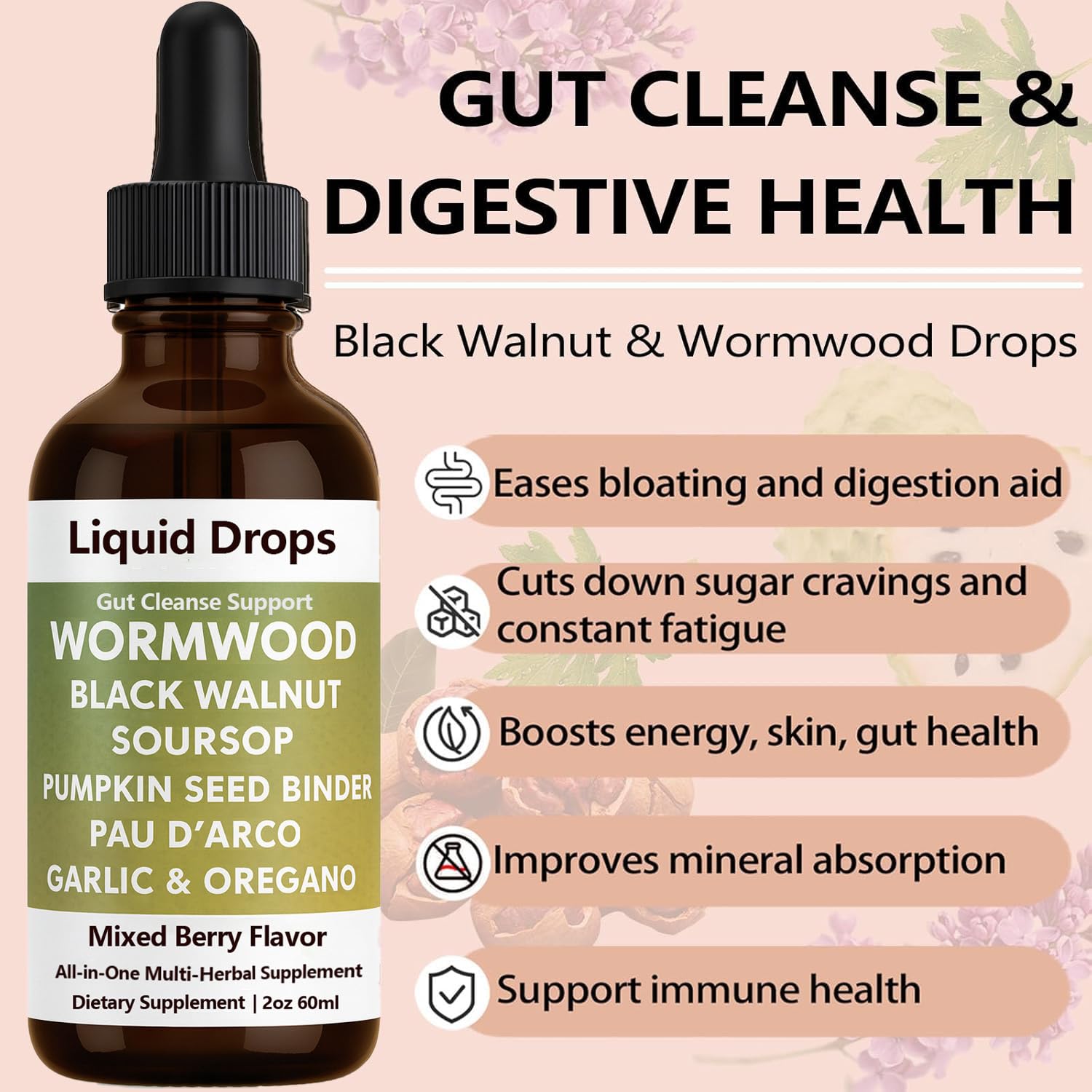 ipxkwll Black Walnut Wormwood Clove Liquid Drops 2 Fl Oz with dropper