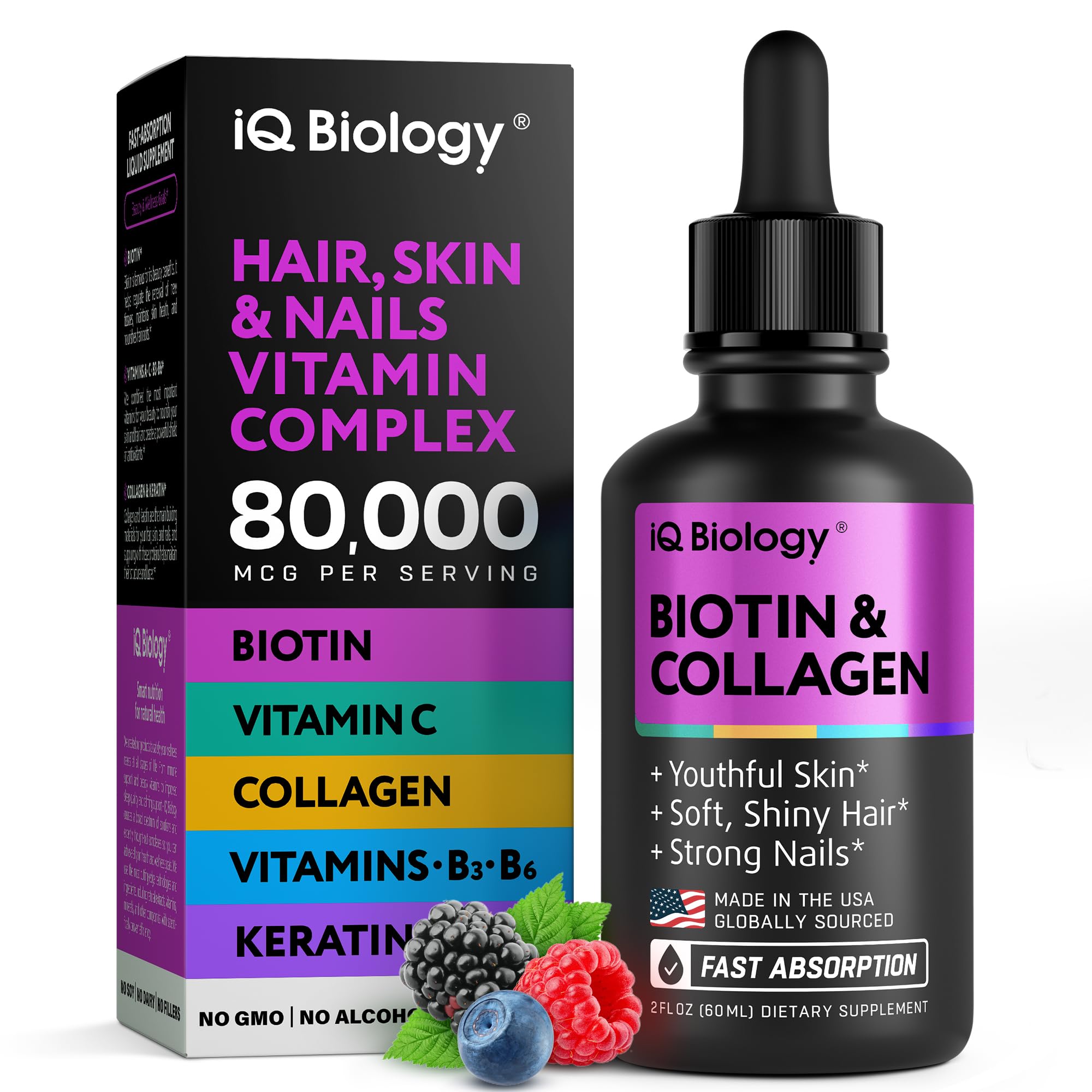 IQ BIOLOGY Biotin and Collagen Drops 150g front view