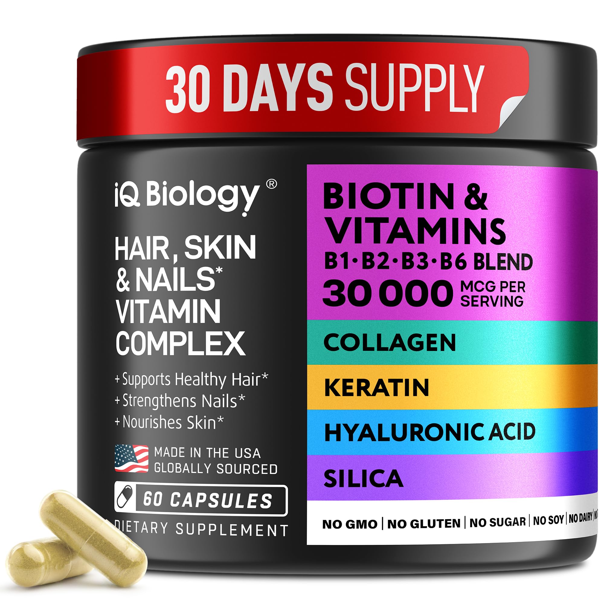 IQ BIOLOGY Biotin Collagen & Keratin Hair Growth Complex front view
