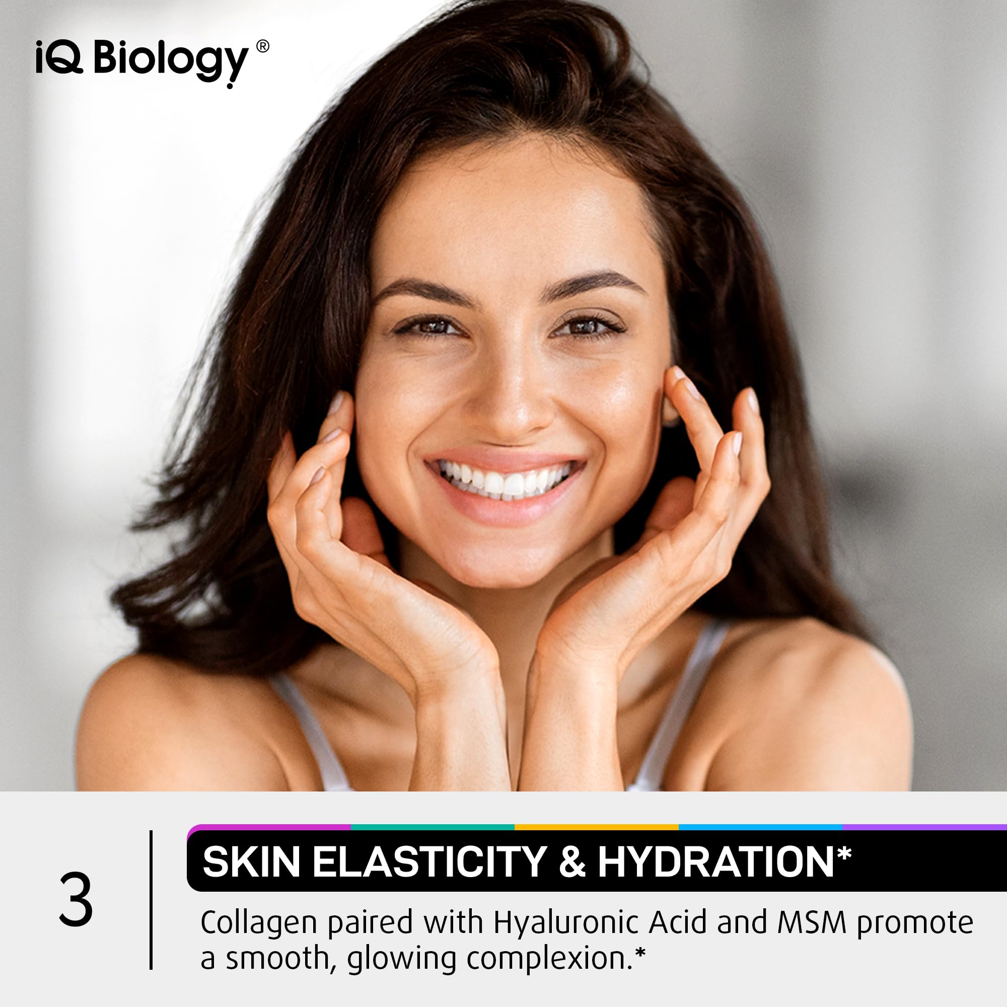 IQ BIOLOGY Biotin Collagen & Keratin supplement bottle with a measuring spoon