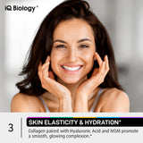 IQ BIOLOGY Biotin Collagen & Keratin supplement bottle with a measuring spoon
