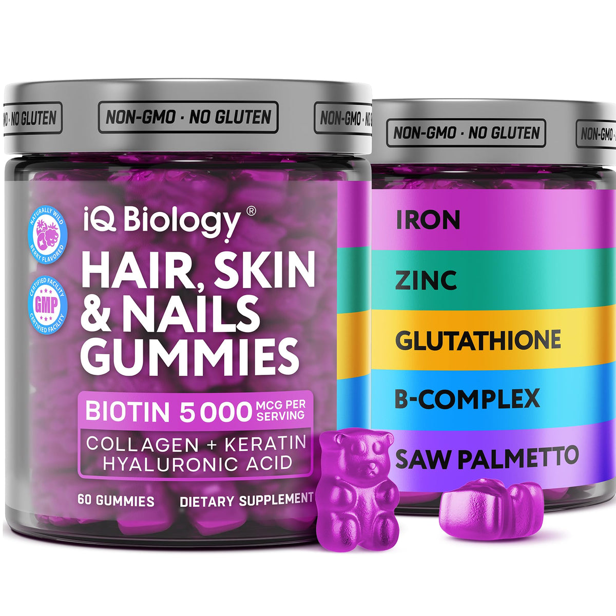IQ BIOLOGY Hair Growth Gummies front view packaging